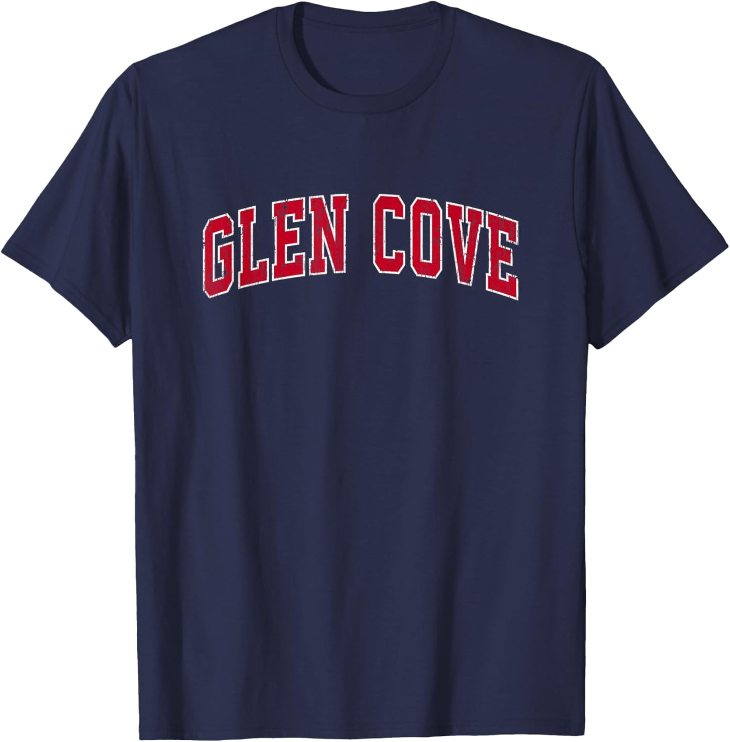 Glen Cove New York NY Vintage Sports Design Red Design T-Shirt - T-Shirt | Navy