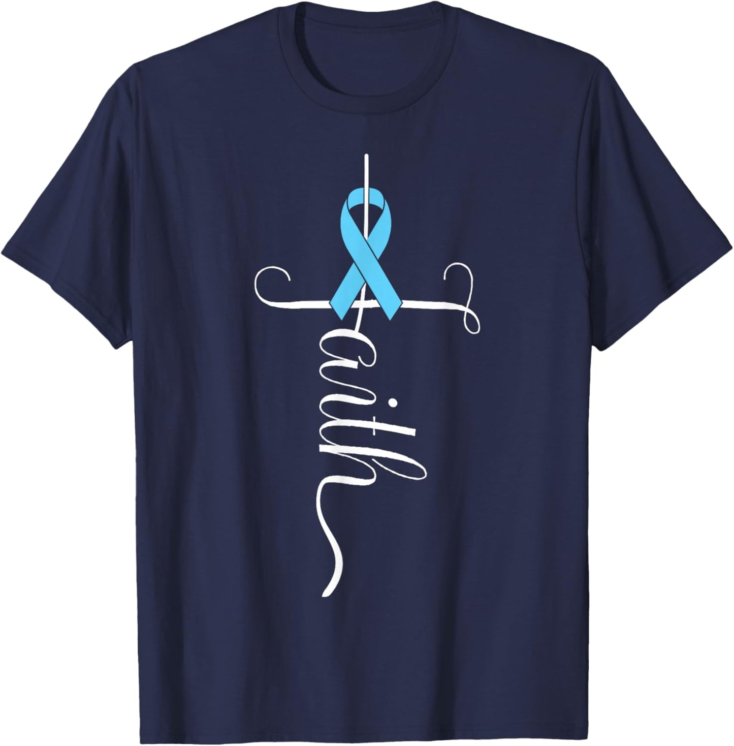 Prostate Cancer Awareness Light Blue Ribbon Faith Survivor T-Shirt - T-Shirt | Navy