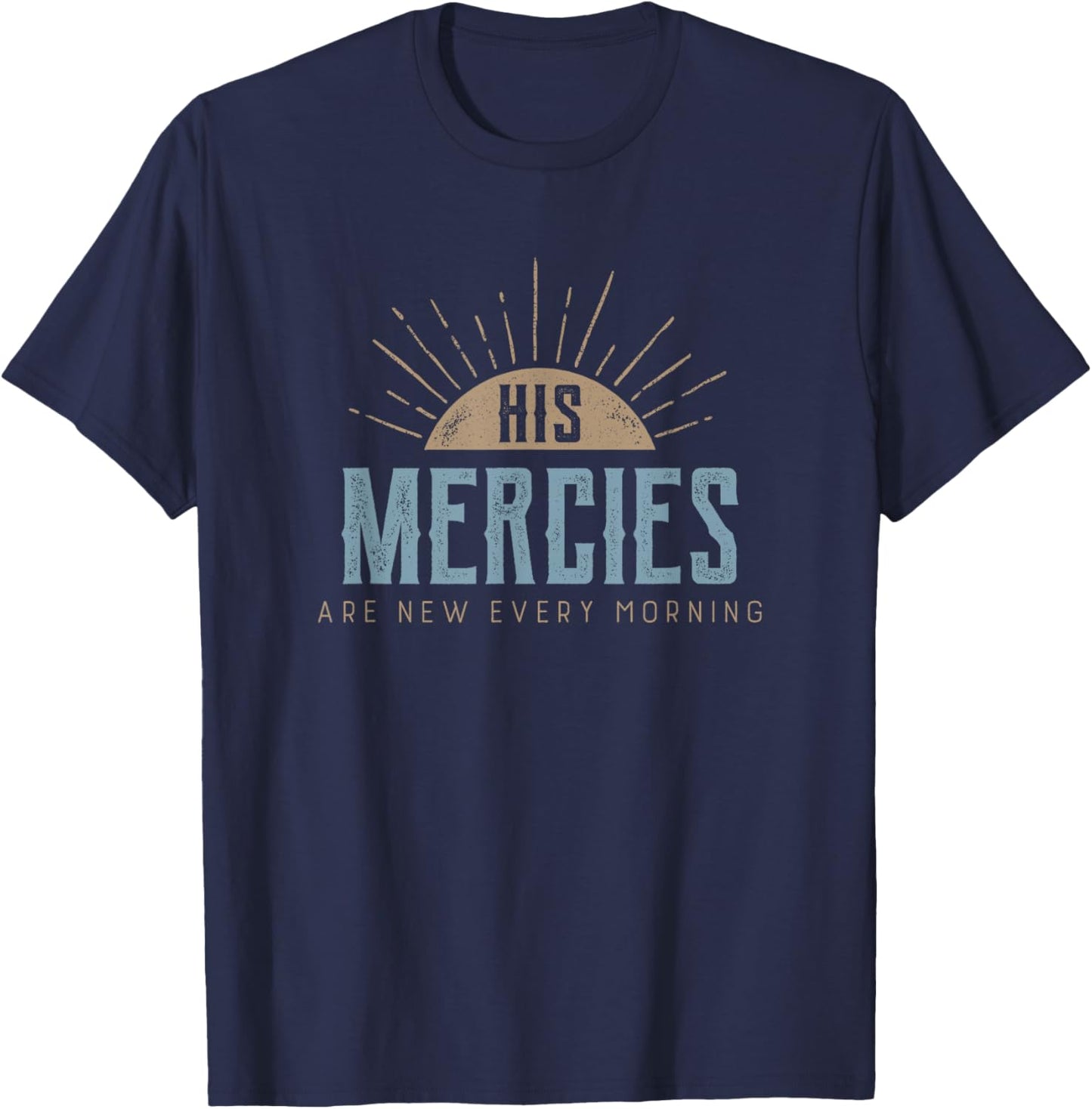 Retro distressed Sun - His mercies are new every morning T-Shirt - T-Shirt | Navy