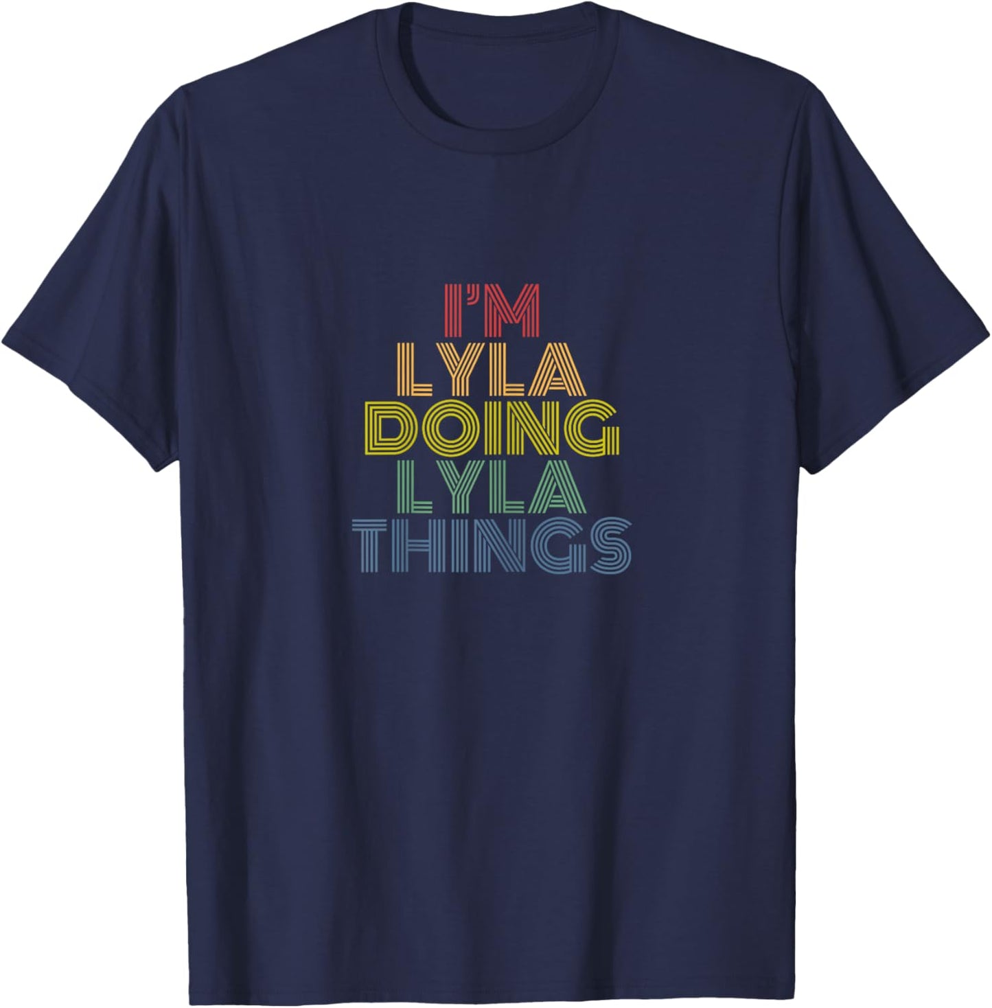 Lyla Personalized Name Women's Retro Classic Fit X-Small Black Short Sleeve T-Shirt - T-Shirt | Navy