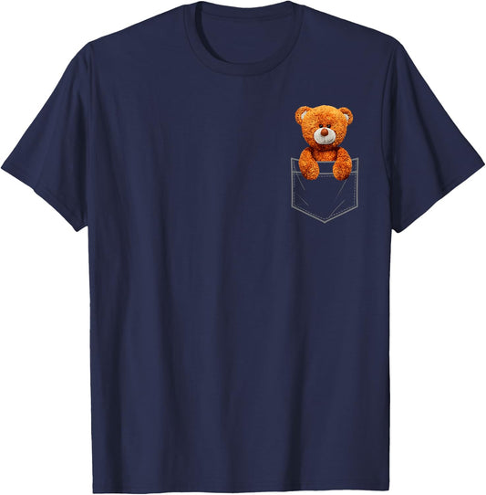 Funny Teddy Bear Design For Kids Men Women Pocket Bear Lover T-Shirt - T-Shirt | Navy