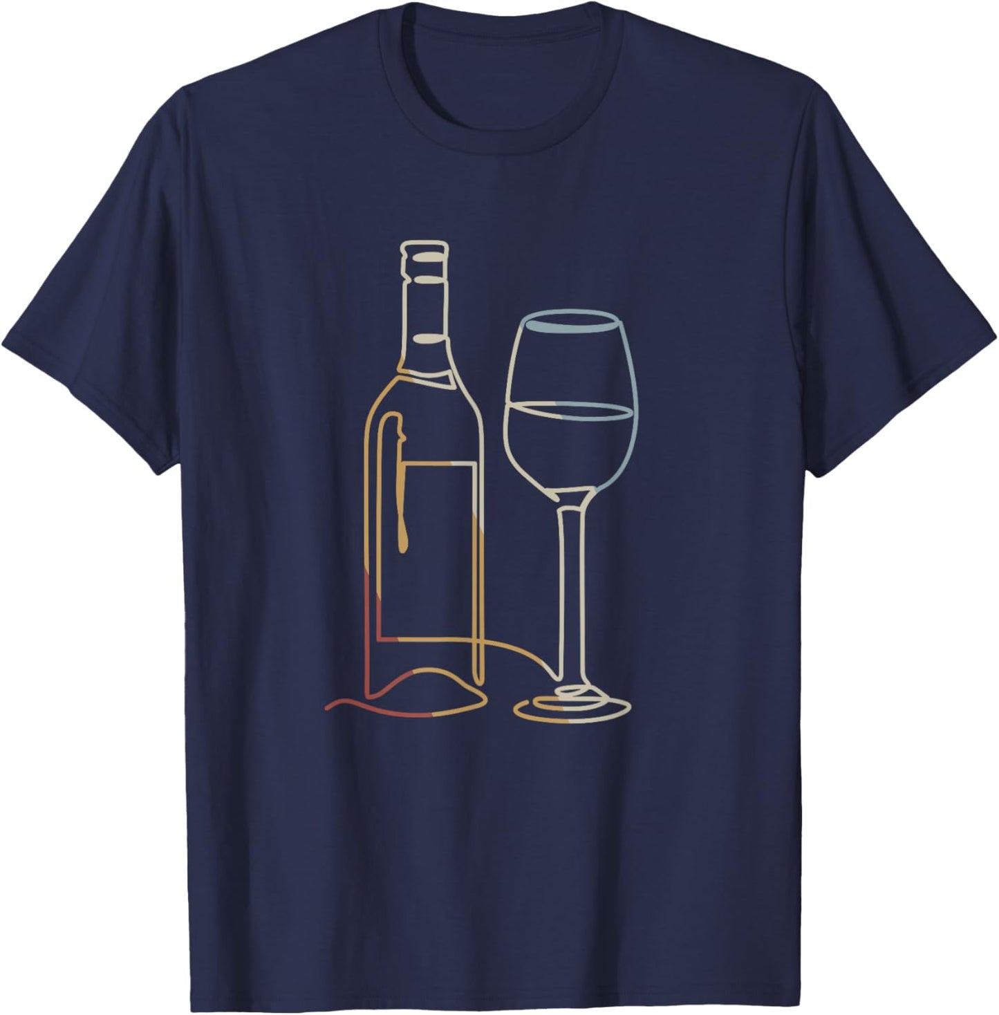 Wine Bottle Wine Glass Retro Style Vintage T-Shirt - T-Shirt | Navy