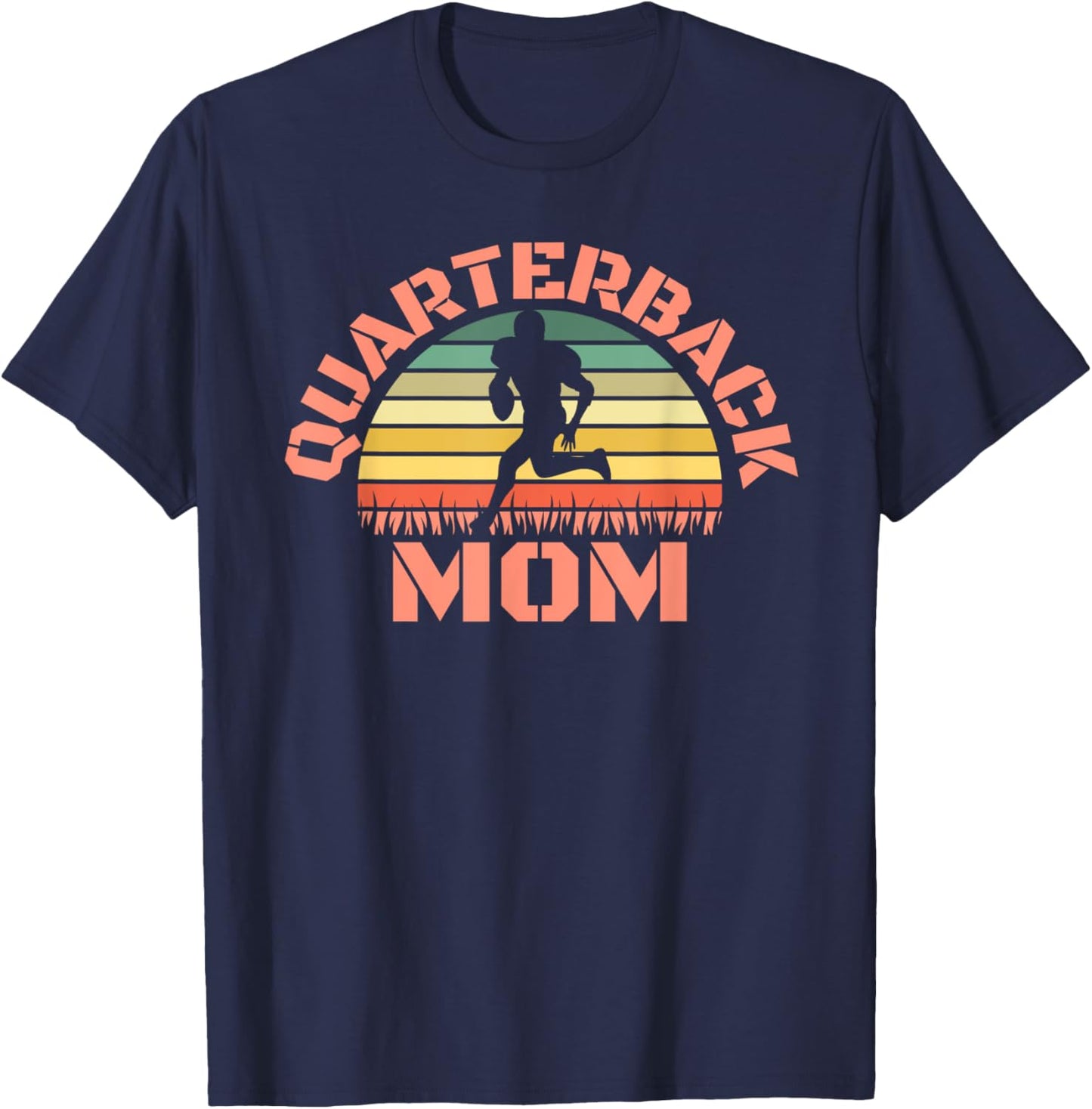 Quarterback Mom Retro Vintage Sunset Football T-Shirt - T-Shirt | Navy