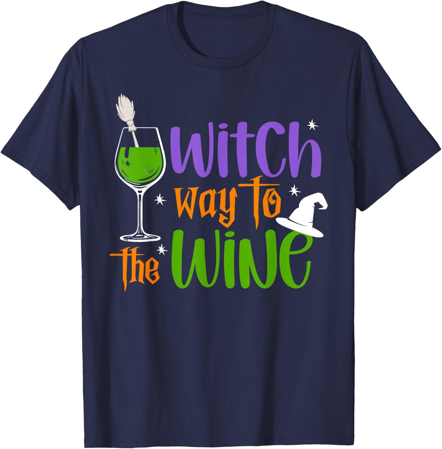 Witch Way to the Wine Funny Drinking Lover Halloween Costume T-Shirt - T-Shirt | Navy