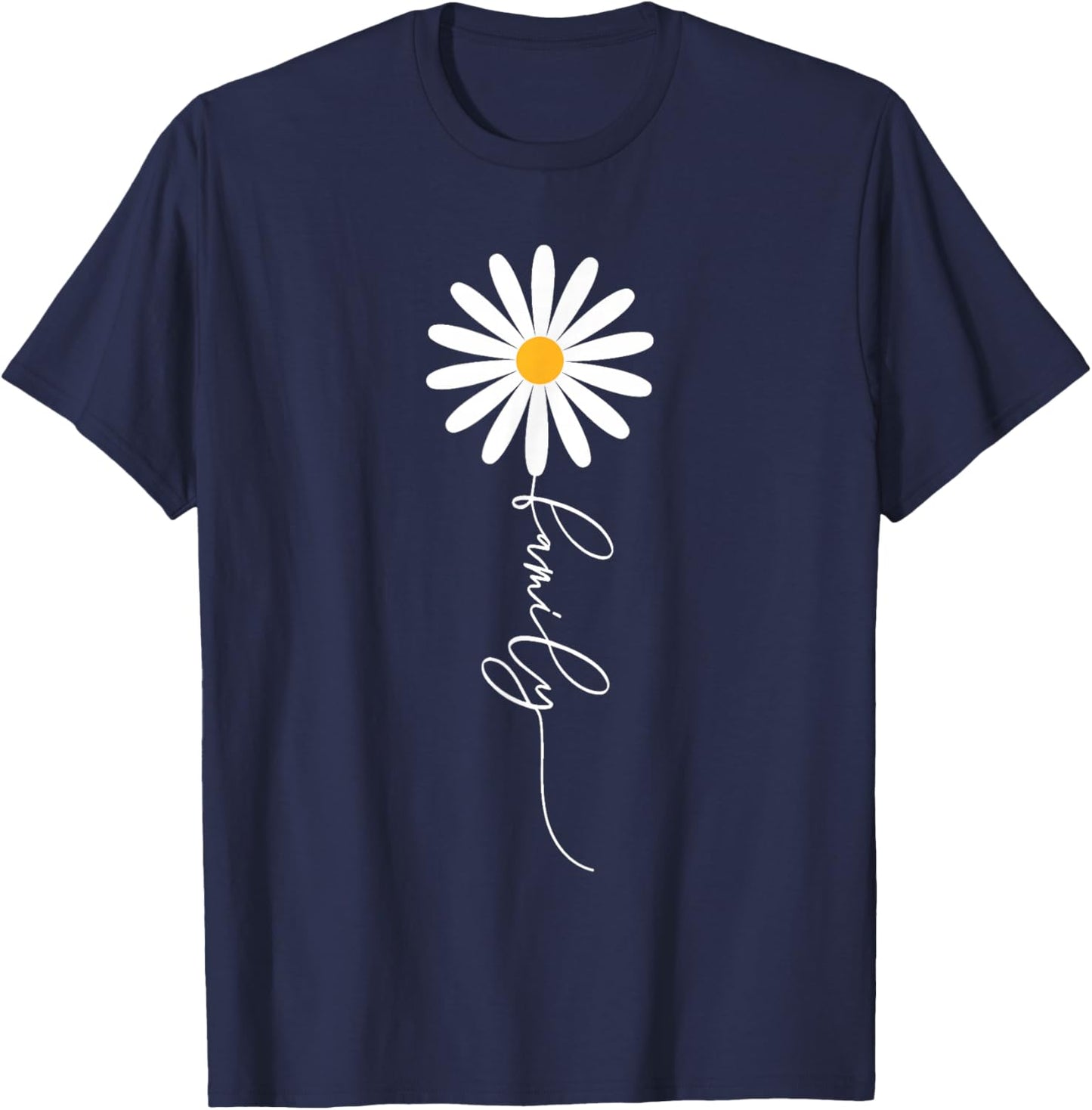 Elegant Wild Daisy Flower with stylish "family" text as stem T-Shirt - T-Shirt | Navy