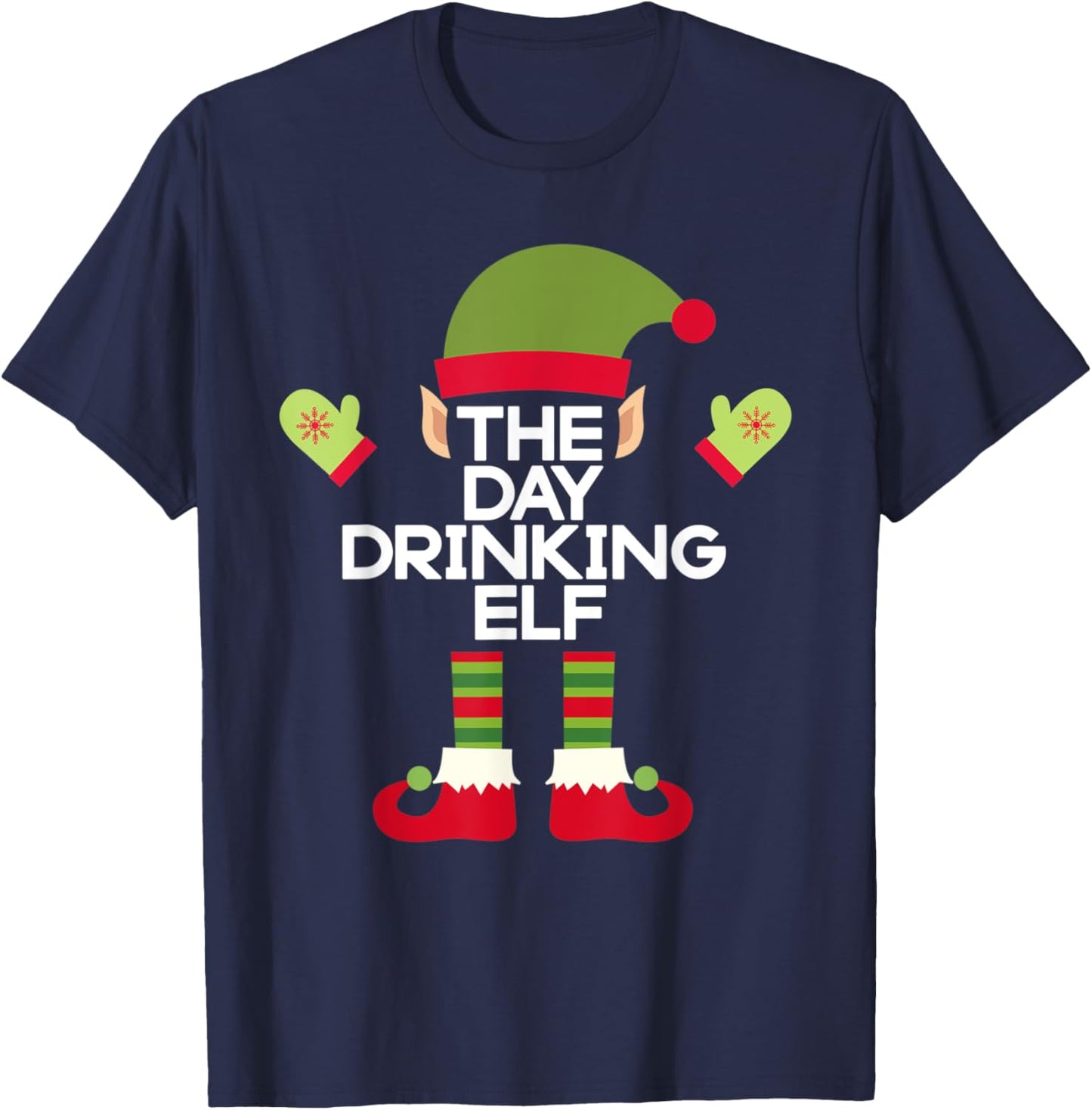 The Day Drinking Elf Funny Christmas Holiday T-Shirt - T-Shirt | Navy
