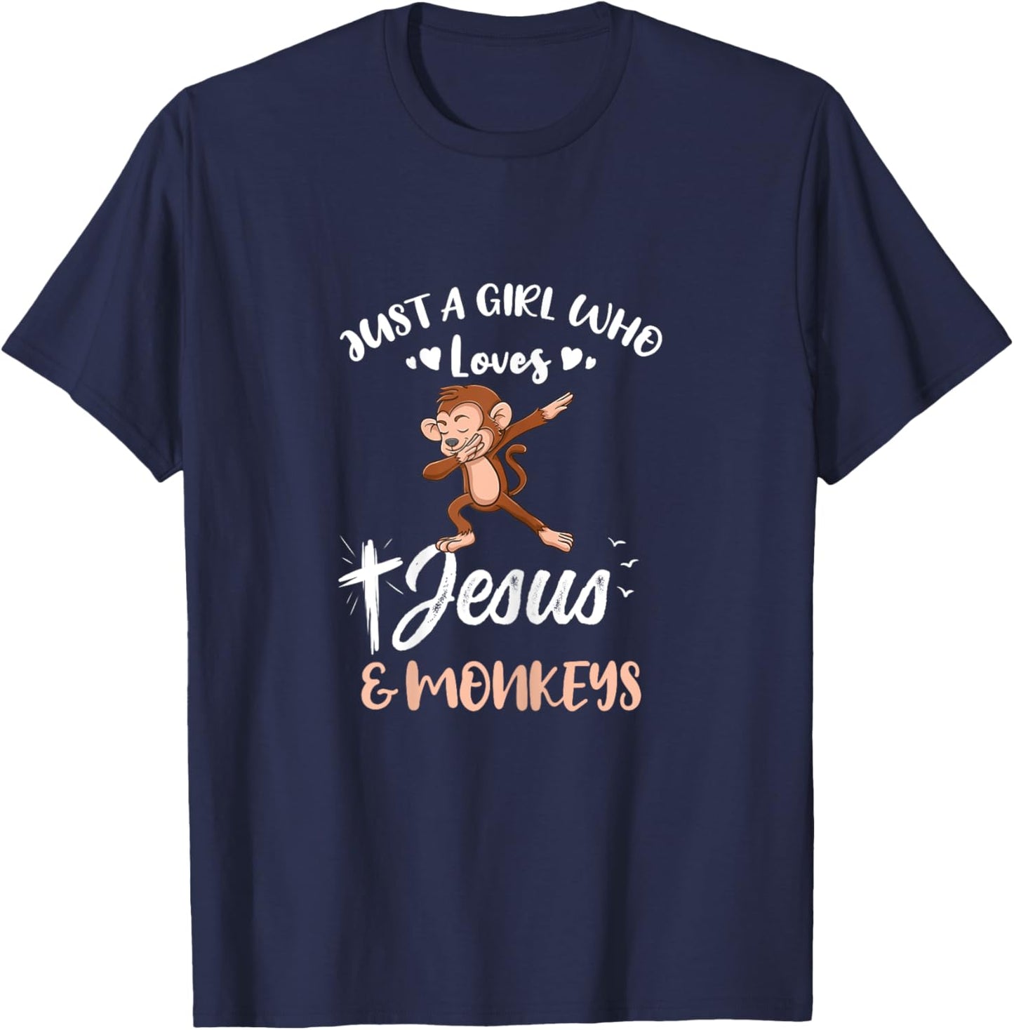 Just A Girl Who Loves Jesus And Monkeys T-Shirt - T-Shirt | Navy