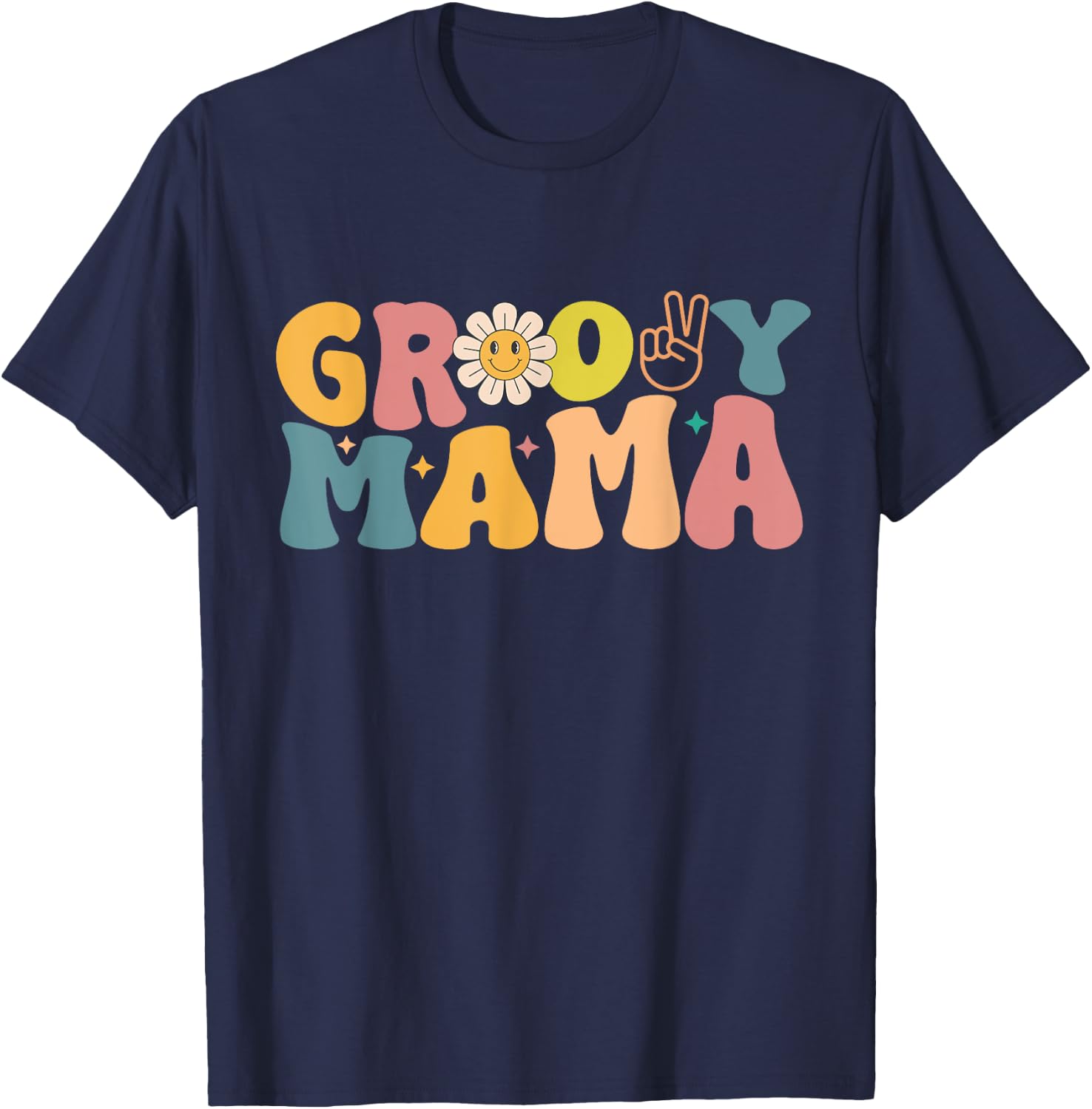 Retro Groovy Design For Mama Matching Family Birthday T-Shirt - T-Shirt | Navy