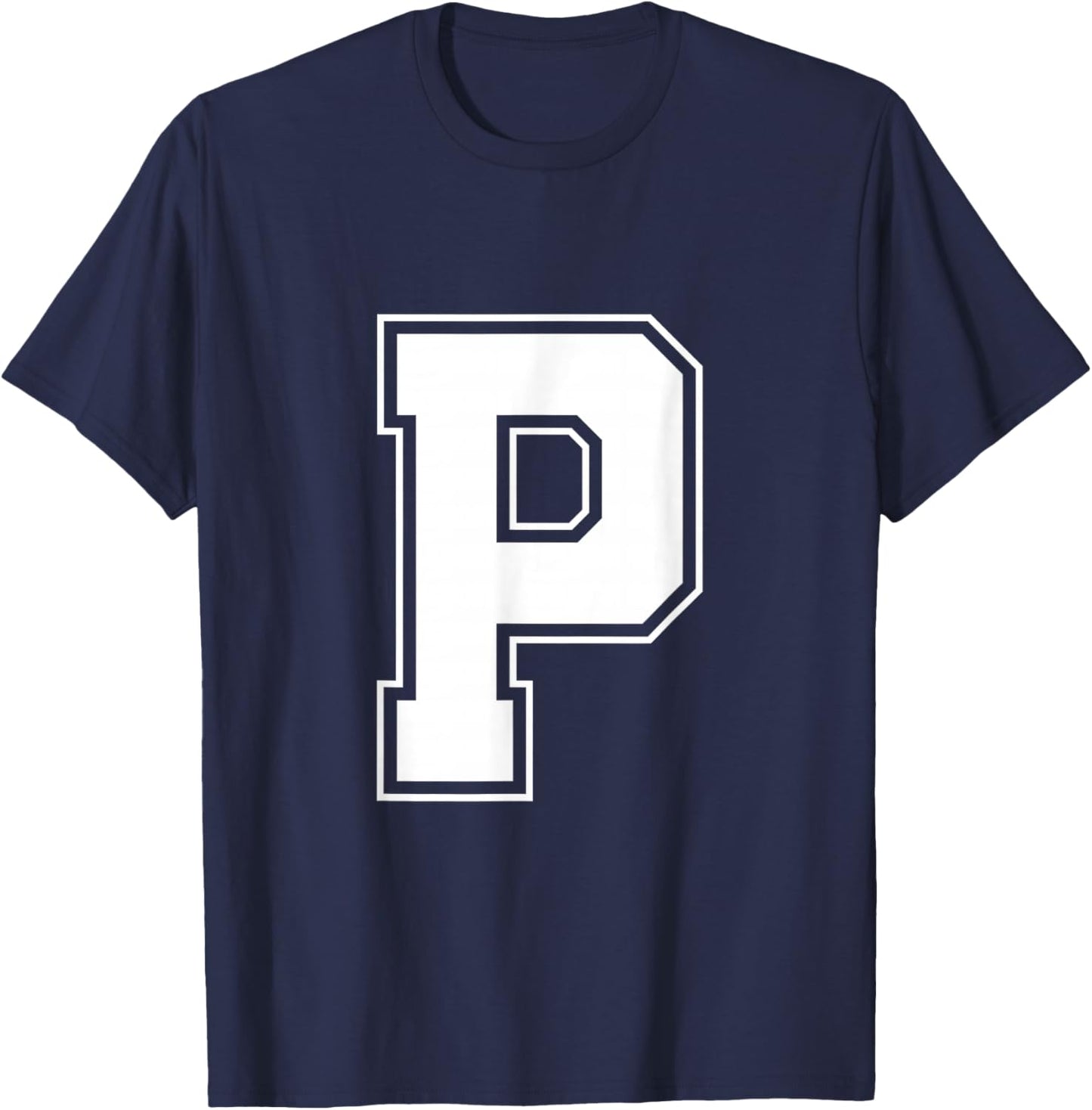 Letter P Big Bold Capital Varsity Alphabet Monogram T-Shirt - T-Shirt | Navy