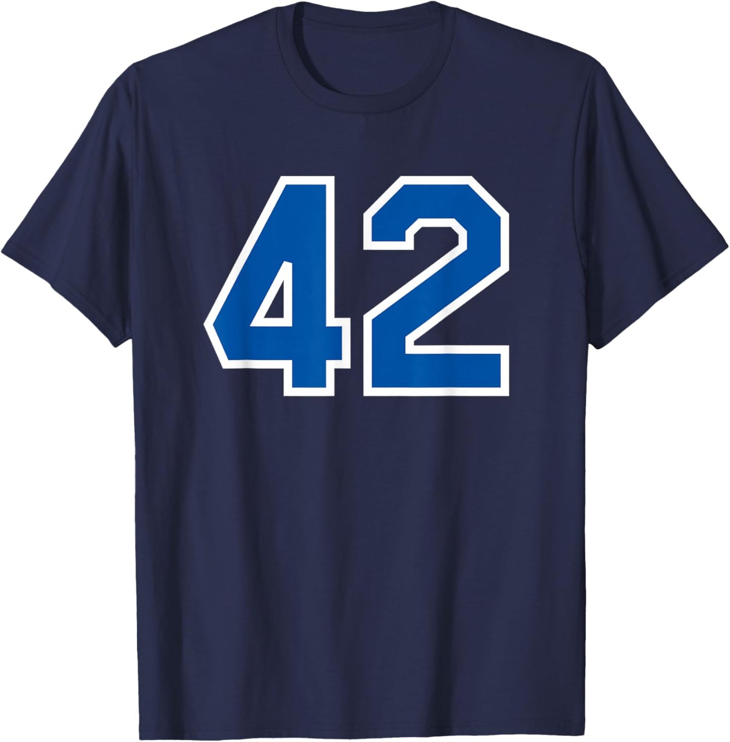 Number #42 White Blue Varsity Number T-Shirt - T-Shirt | Navy