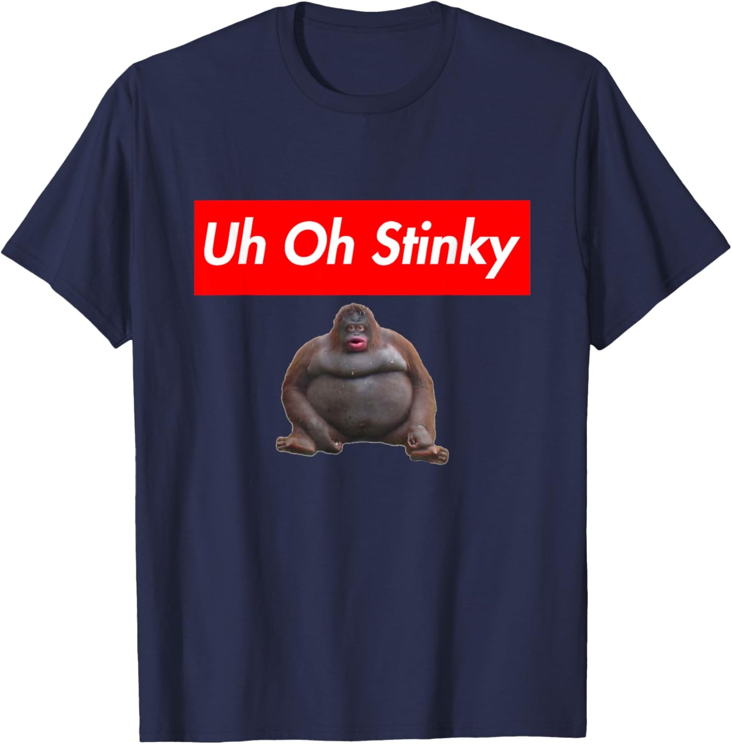Uh Oh Stinky Monkey Meme T-Shirt - T-Shirt | Navy
