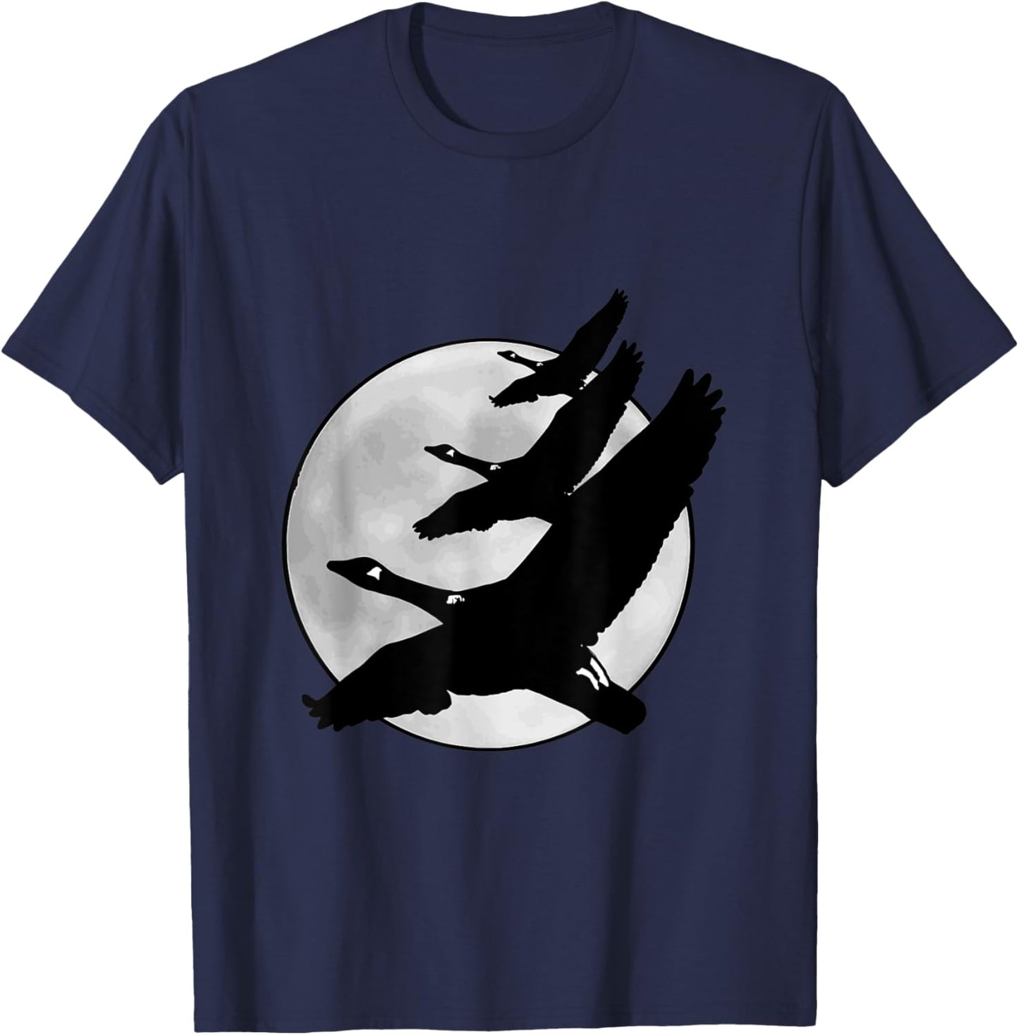 Canadian Geese Flying in Front of the Full Moon T-Shirt - T-Shirt | Navy