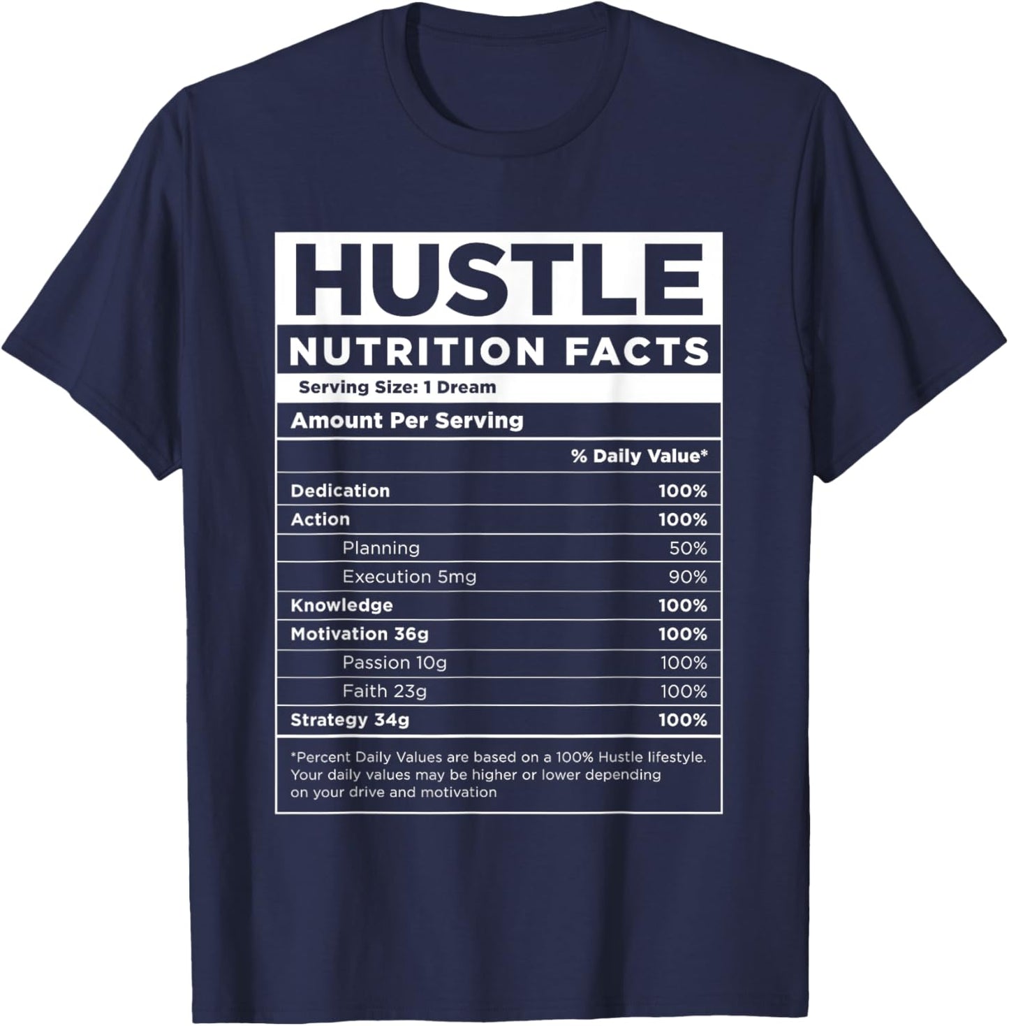 Hustle Nutrition Facts Hundred Dollar Bills Money Hustler T-Shirt - T-Shirt | Navy