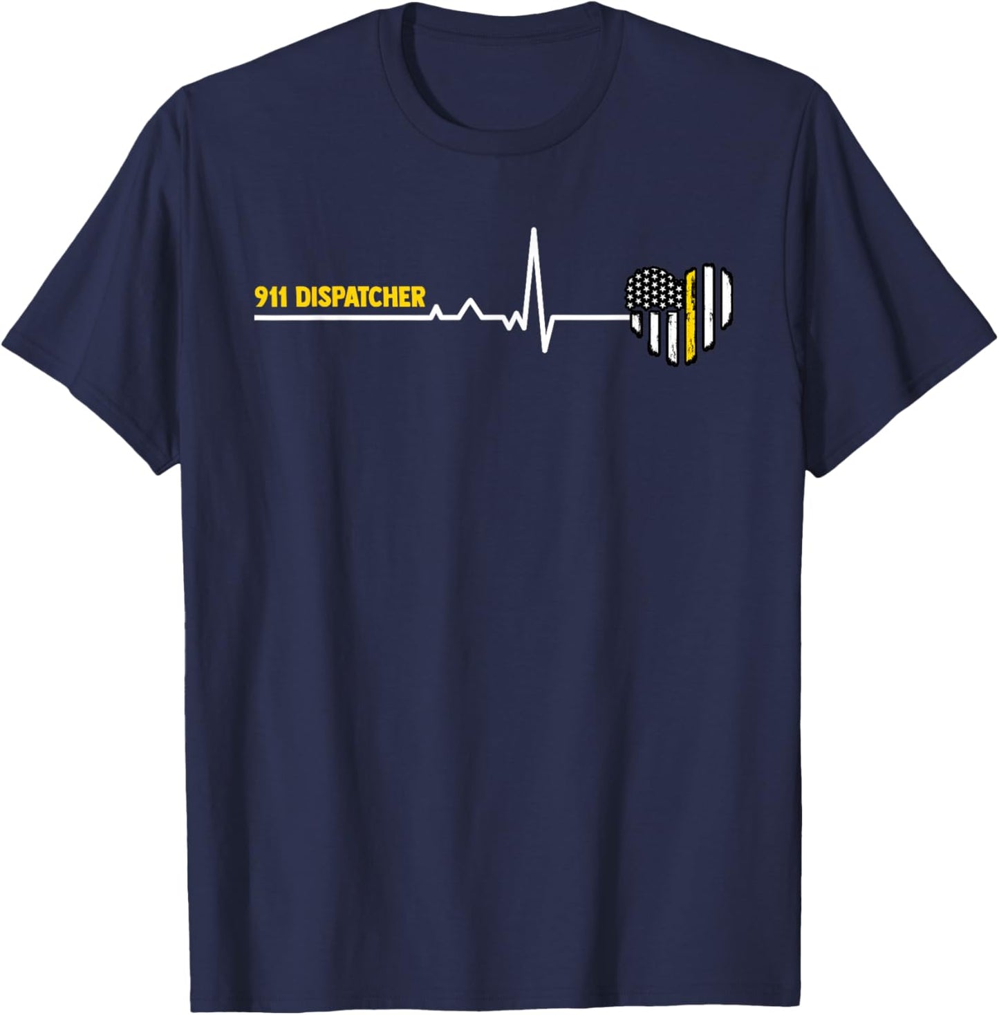 911 Dispatcher Heartbeat Police Thin Flag T-Shirt - T-Shirt | Navy