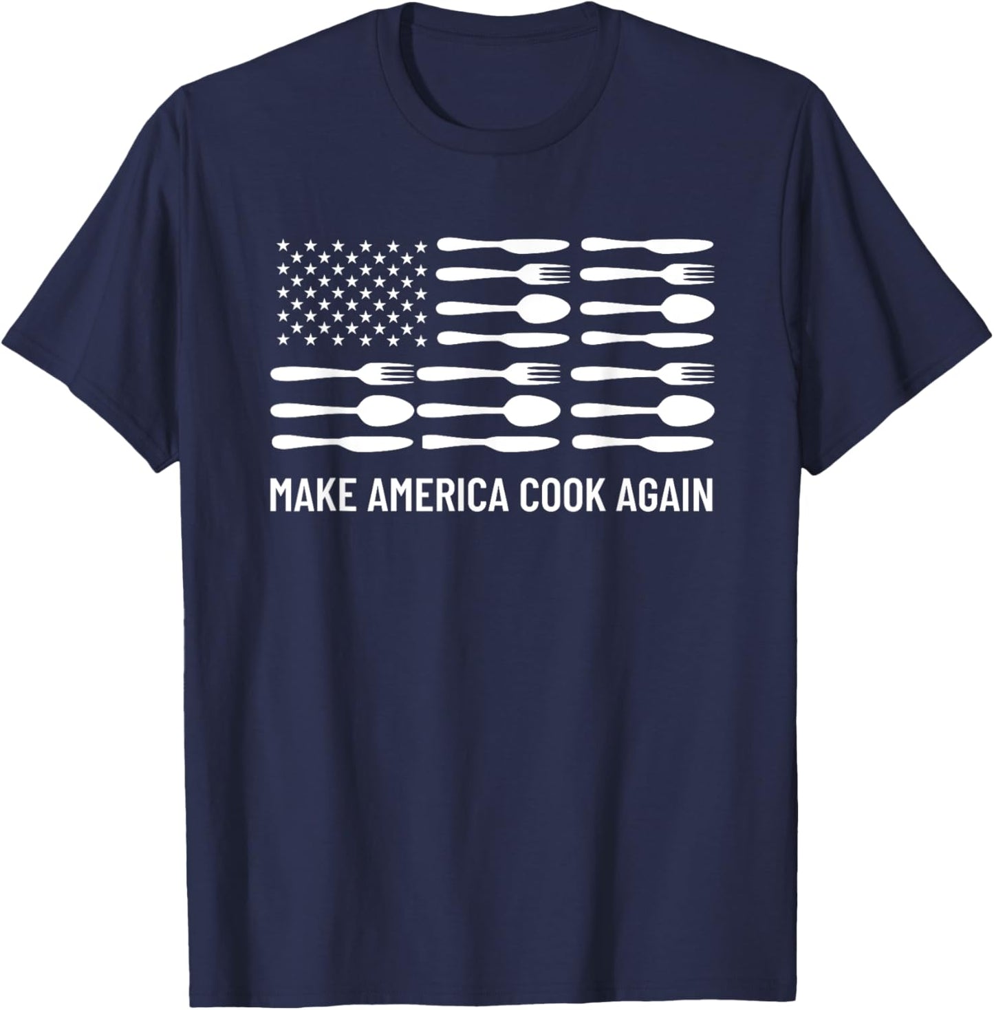 Make America Cook Again Funny BBQ Barbeque Patriot Chef Gift T-Shirt - T-Shirt | Navy