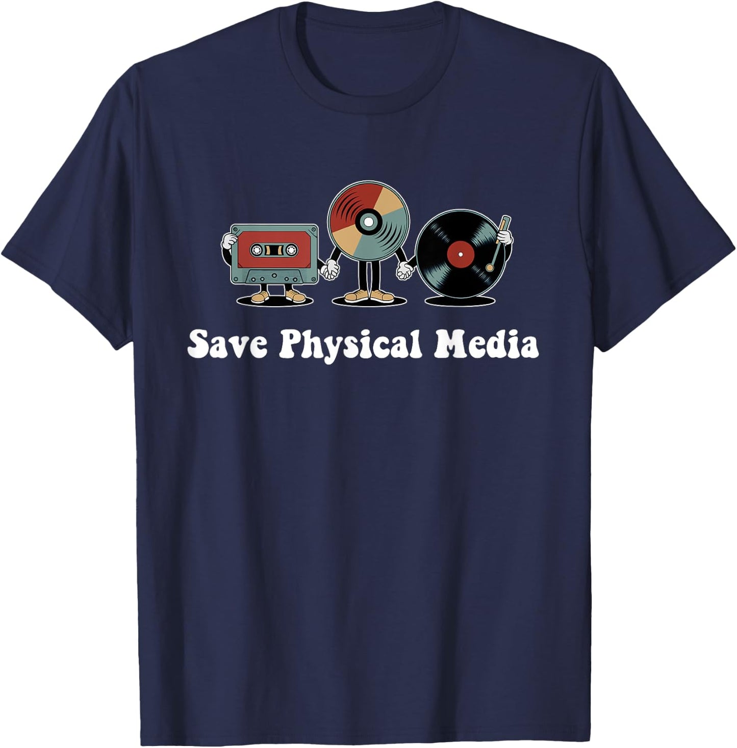 Save Physical Media – Retro VHS, CDs, Vinyl Record, DVD T-Shirt - T-Shirt | Navy