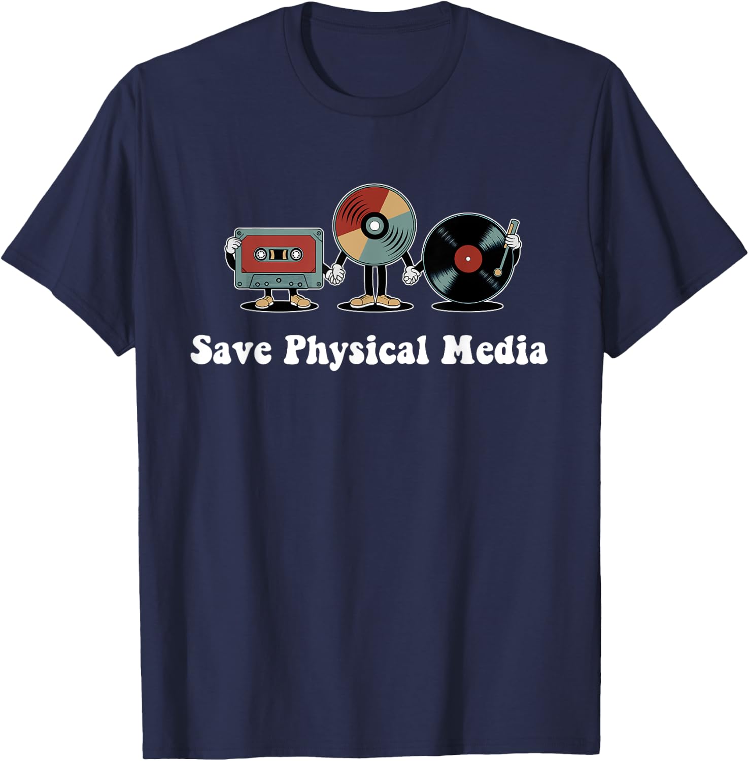 Save Physical Media – Retro VHS, CDs, Vinyl Record, DVD T-Shirt - T-Shirt | Navy