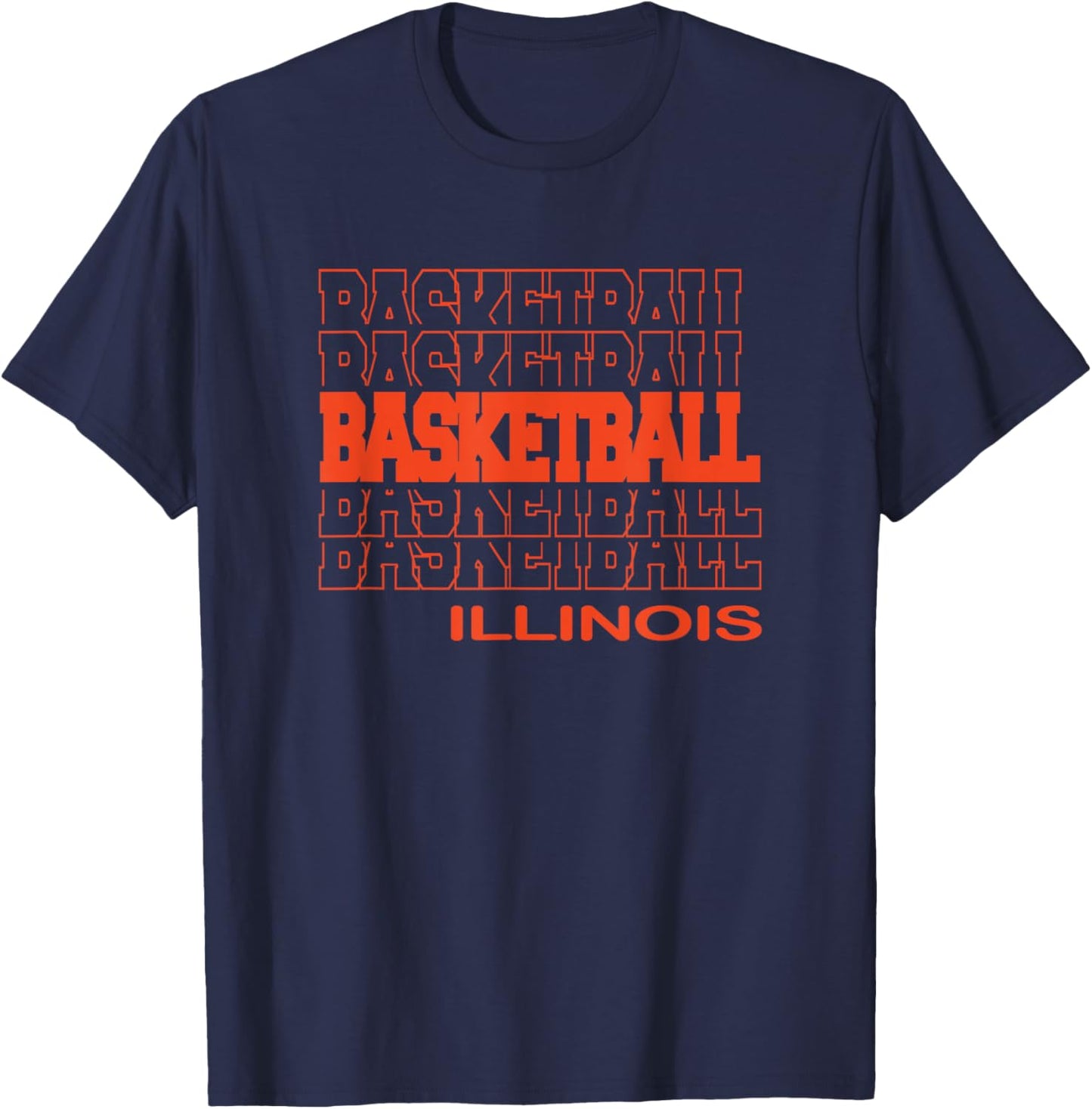 Basketball Illinois in Modern Stacked Lettering T-Shirt - T-Shirt | Navy