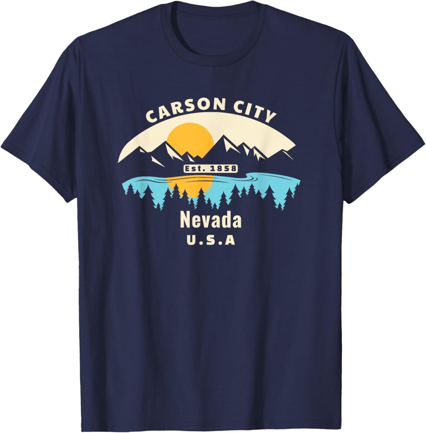 Carson City Nevada Souvenir Mountain Sunset River T-Shirt - T-Shirt | Navy
