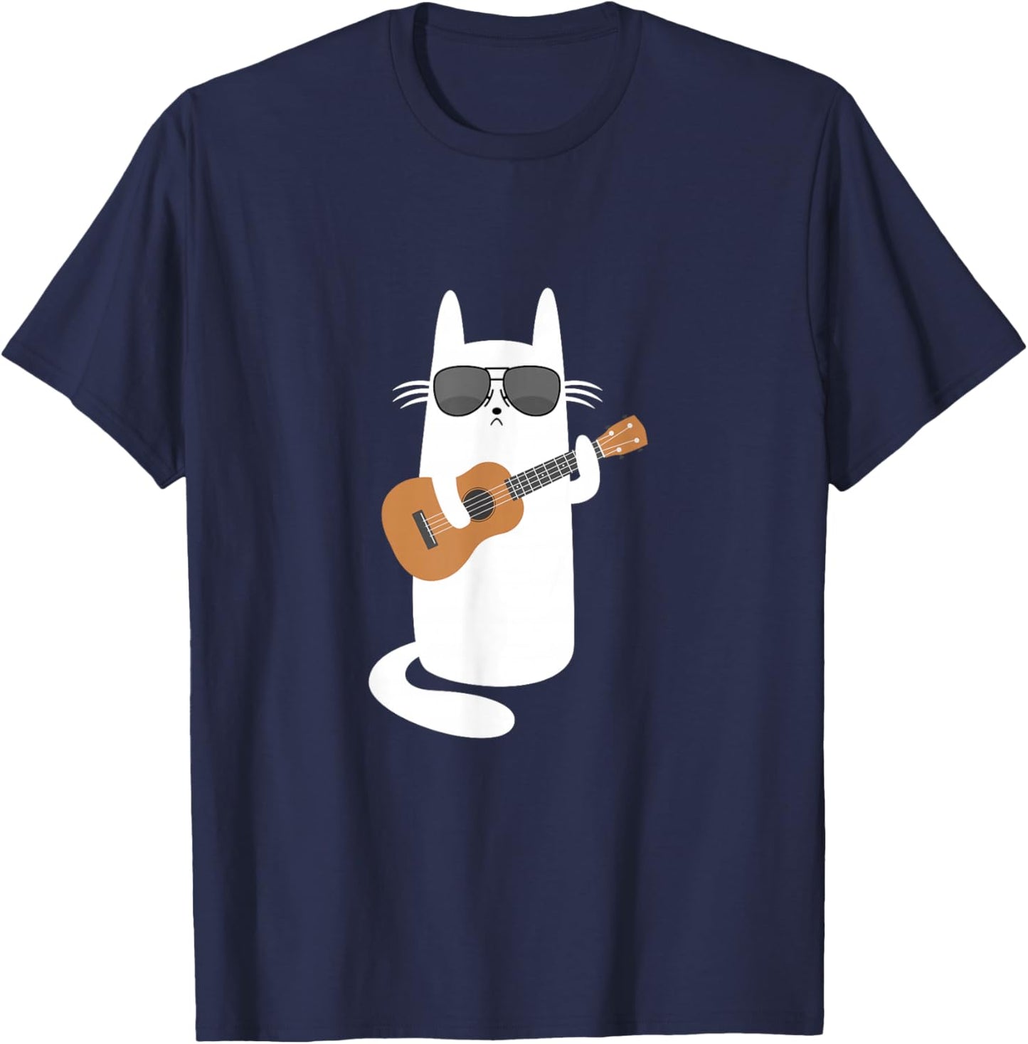 Ukulele Cat with Sunglasses Ukulele Player T-Shirt - T-Shirt | Navy