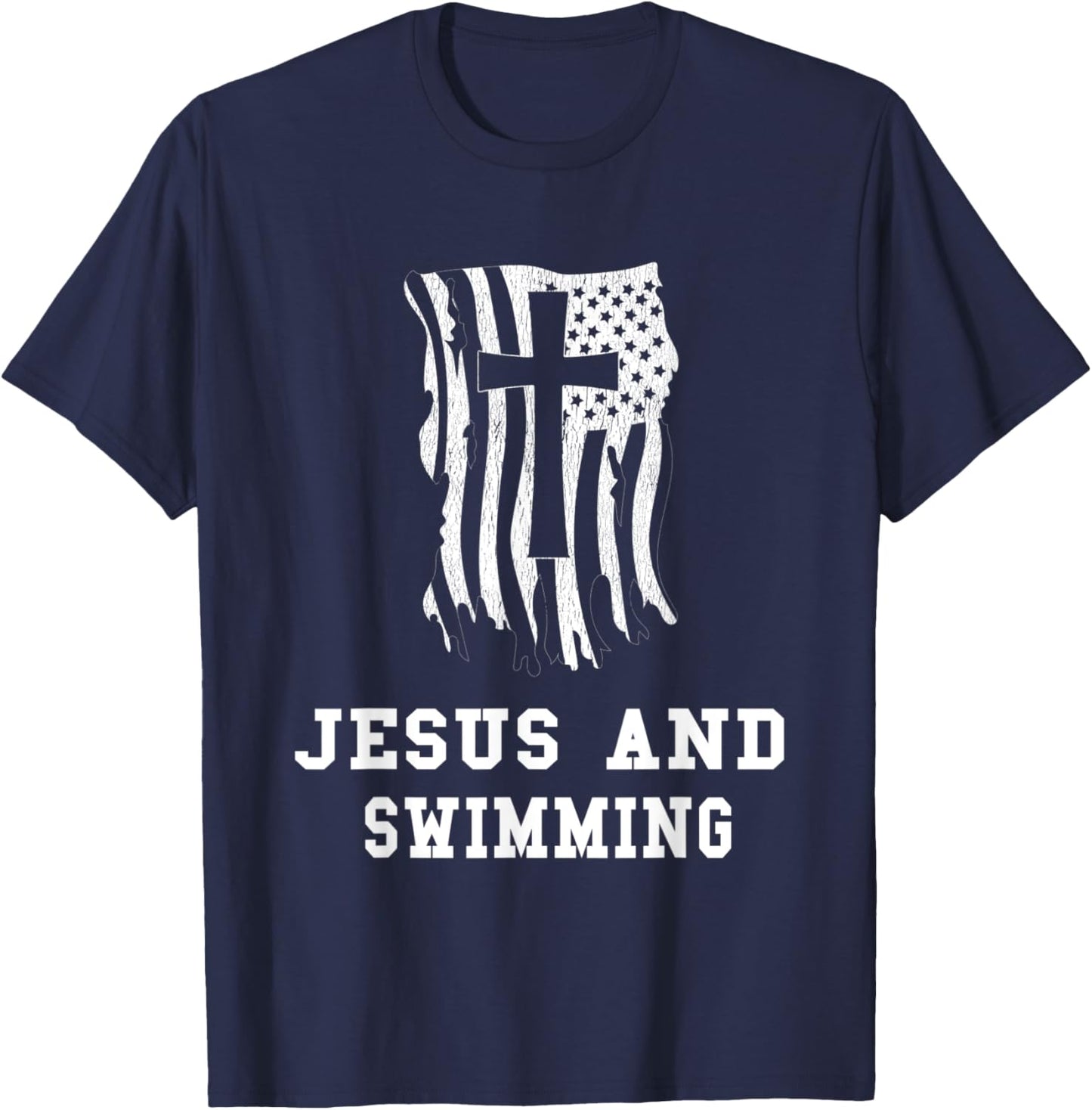 Jesus and Swimming Design / Christian Jesus Fan Swimmers T-Shirt - T-Shirt | Navy