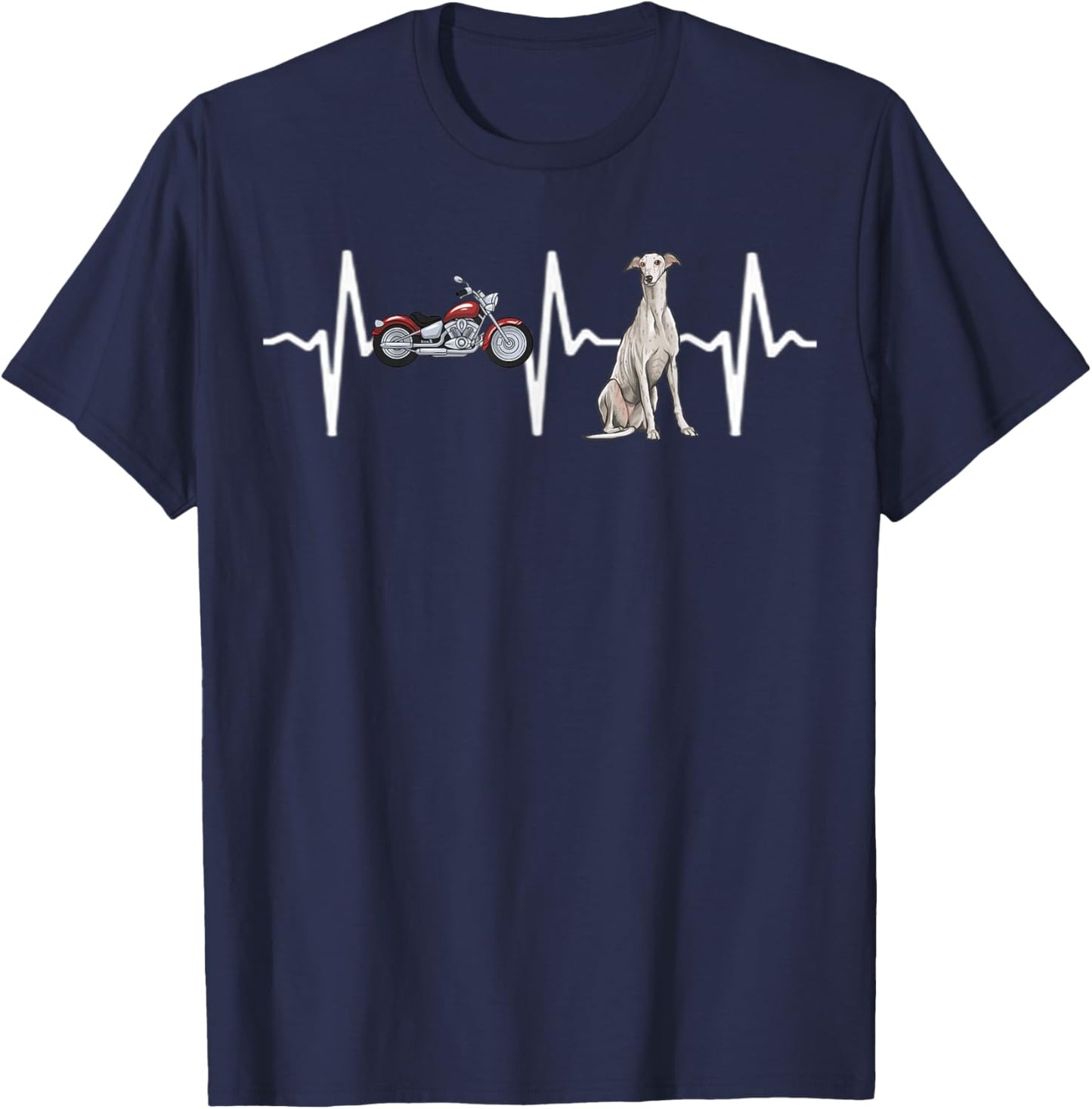 Motorcycle Greyhound Heartbeat Dog Lover Men Women Kids T-Shirt - T-Shirt | Navy