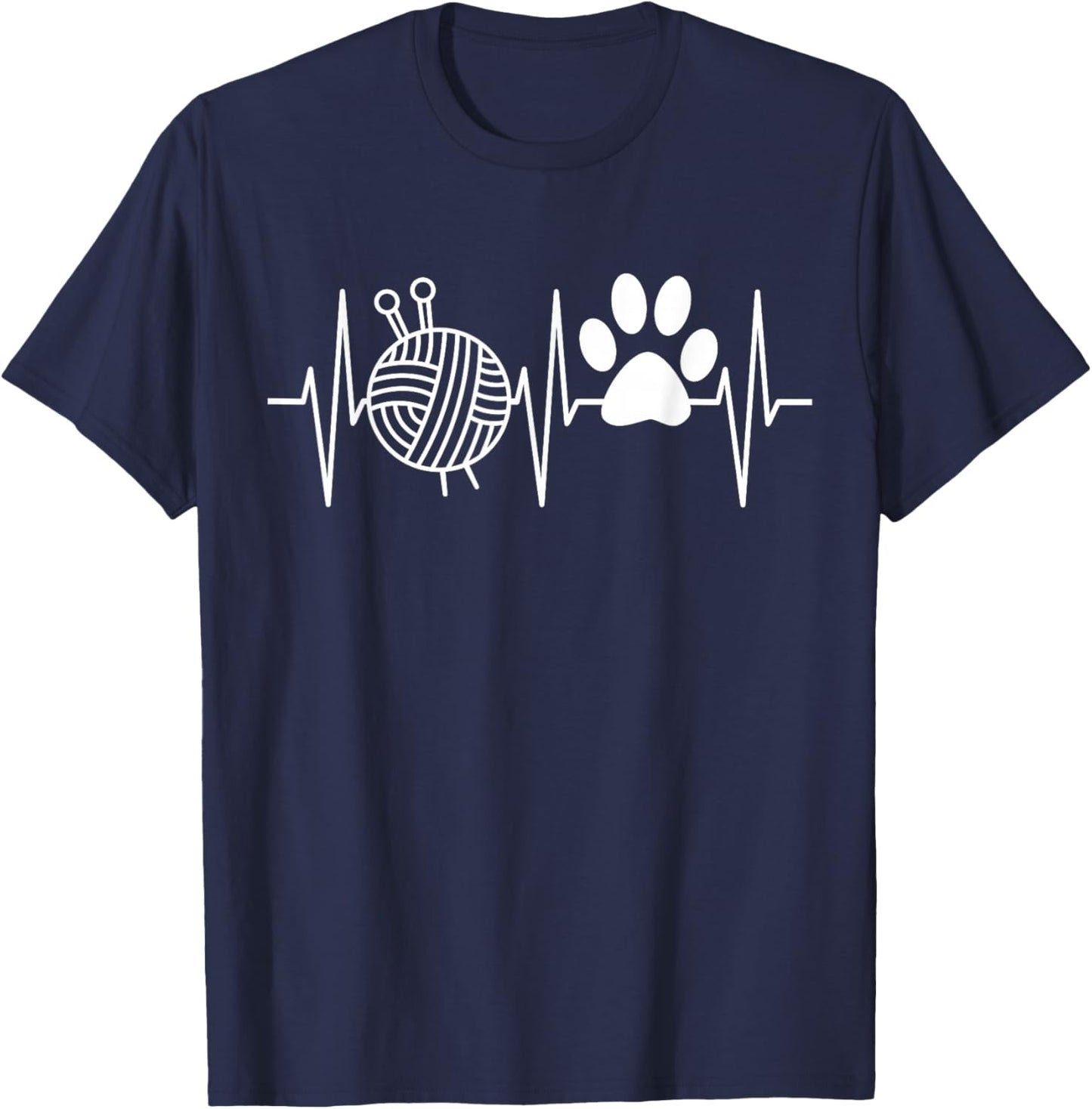 Knitting Shirt Dog Lover Heartbeat Love Knitting and Dogs Men Women Girls Kids T-Shirt - T-Shirt | Navy