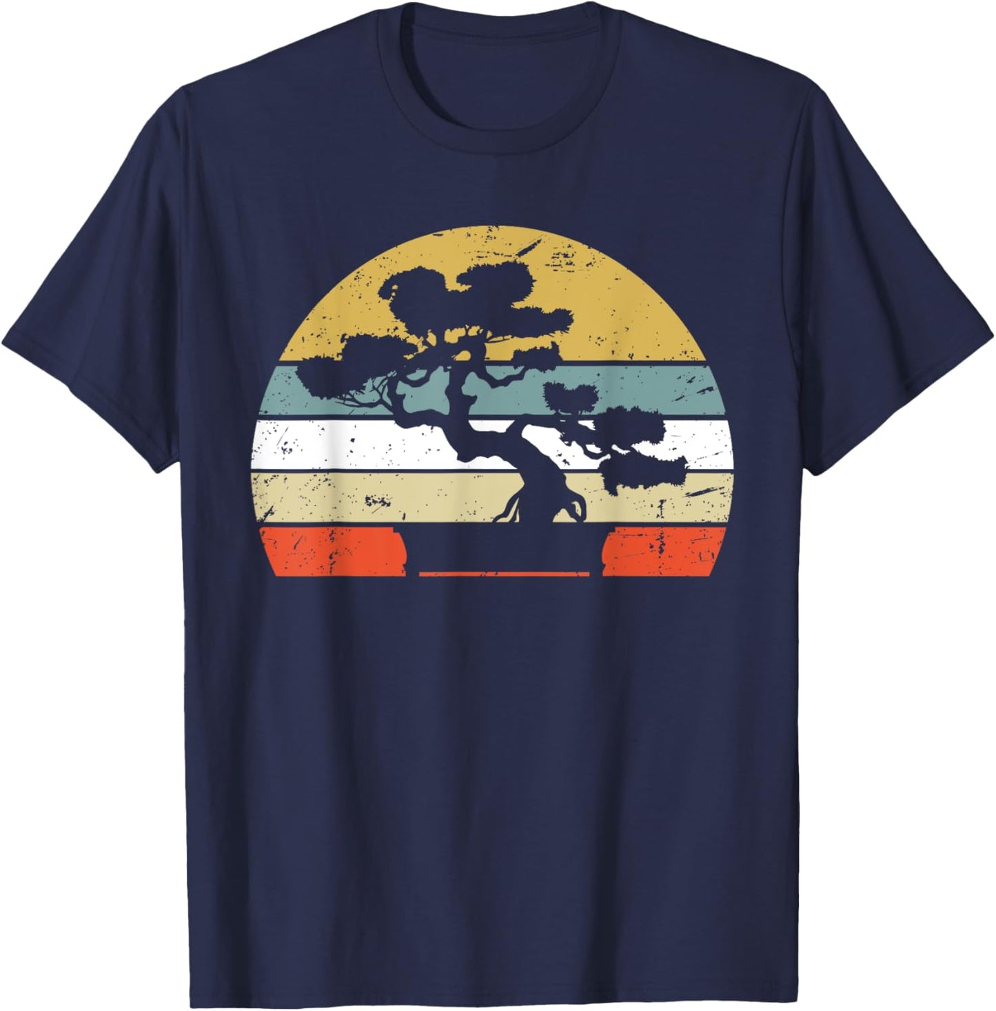 Bonsai Shirt Retro Vintage Sunset Bonsai Tree T-Shirt - T-Shirt | Navy
