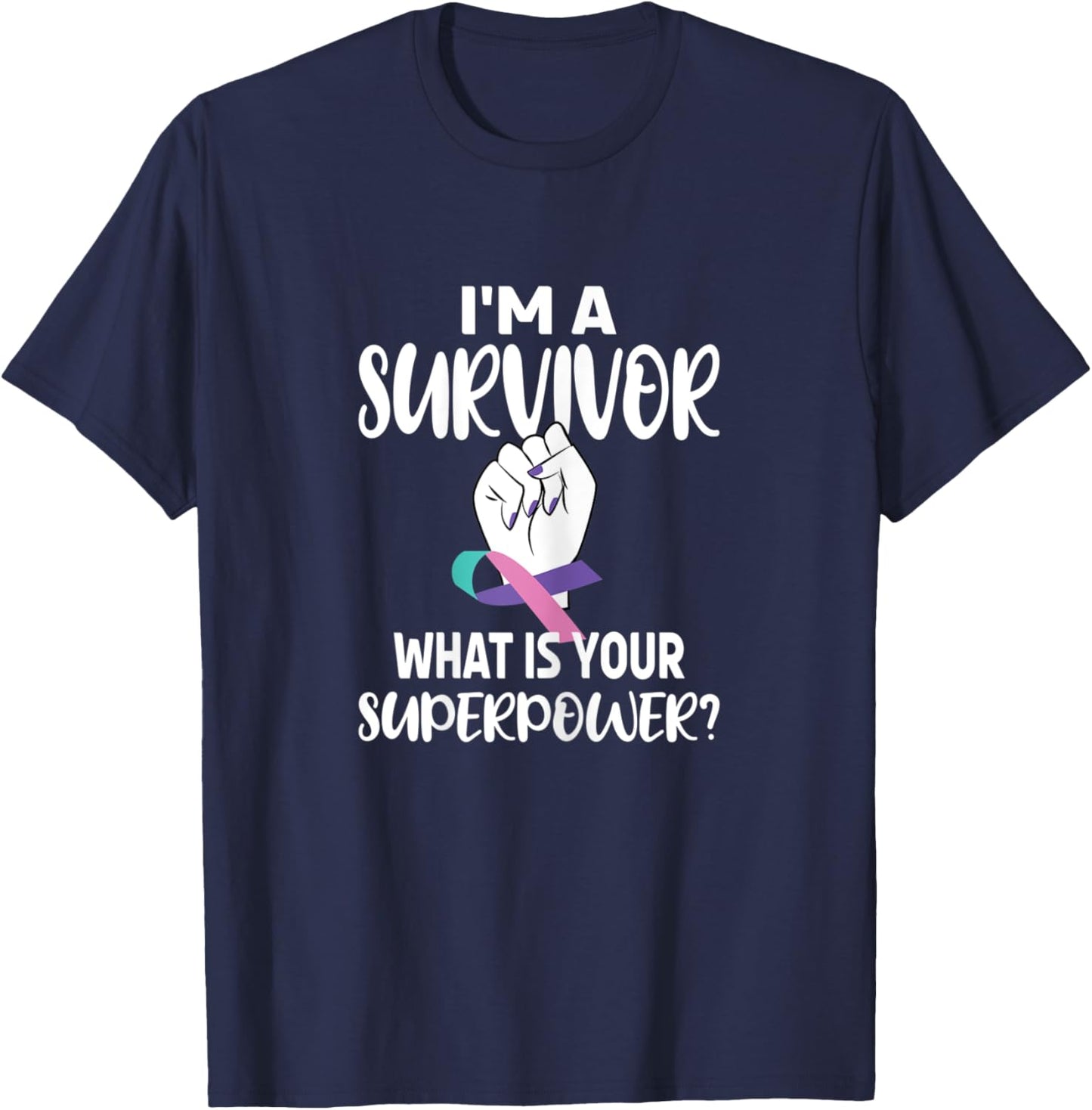 I'm A Survivor Cancer Ribbon Thyroid Cancer Awareness T-Shirt - T-Shirt | Navy