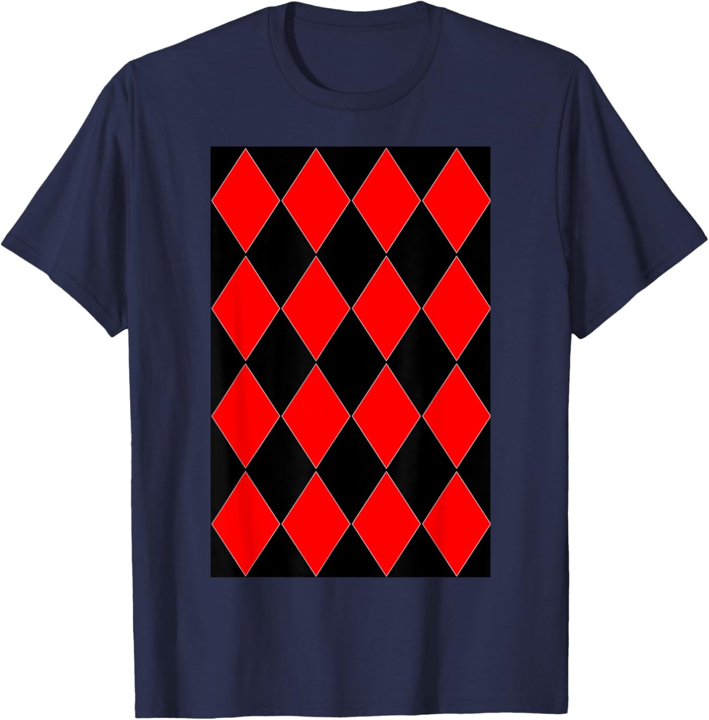 Geometric Large Harlequin Pattern Red and Black T-Shirt - T-Shirt | Navy