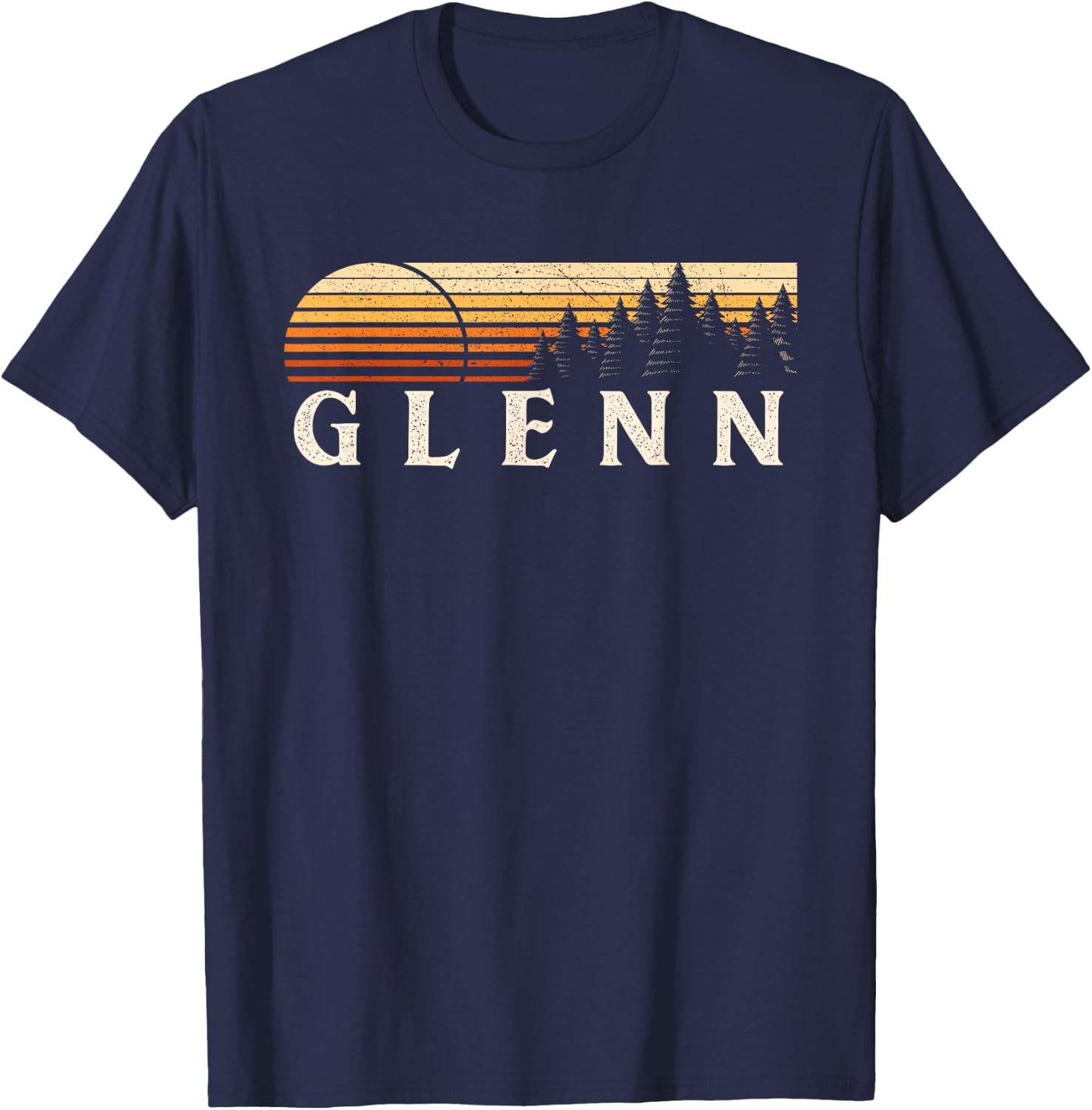 Glenn, MI Vintage Evergreen Sunset Eighties Retro T-Shirt - T-Shirt | Navy