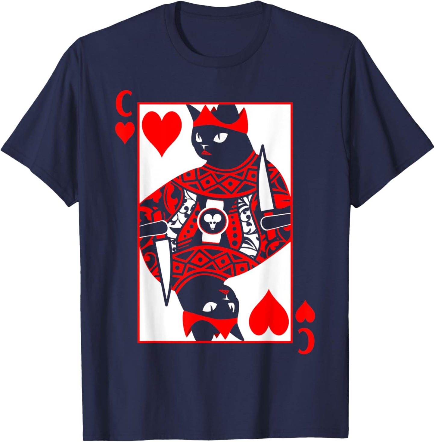 Queen Of Hearts Poker Card Cat And Girls T-Shirt - T-Shirt | Navy