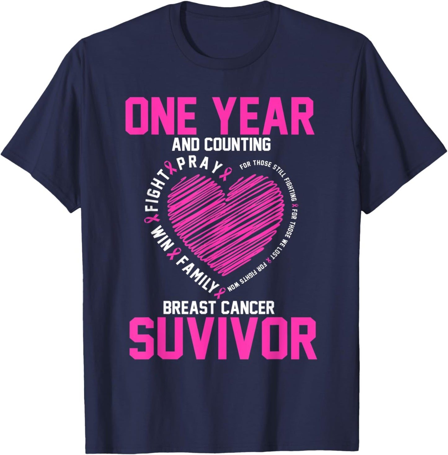 1 Year cancer free pink breast cancer awareness T-Shirt - T-Shirt | Navy