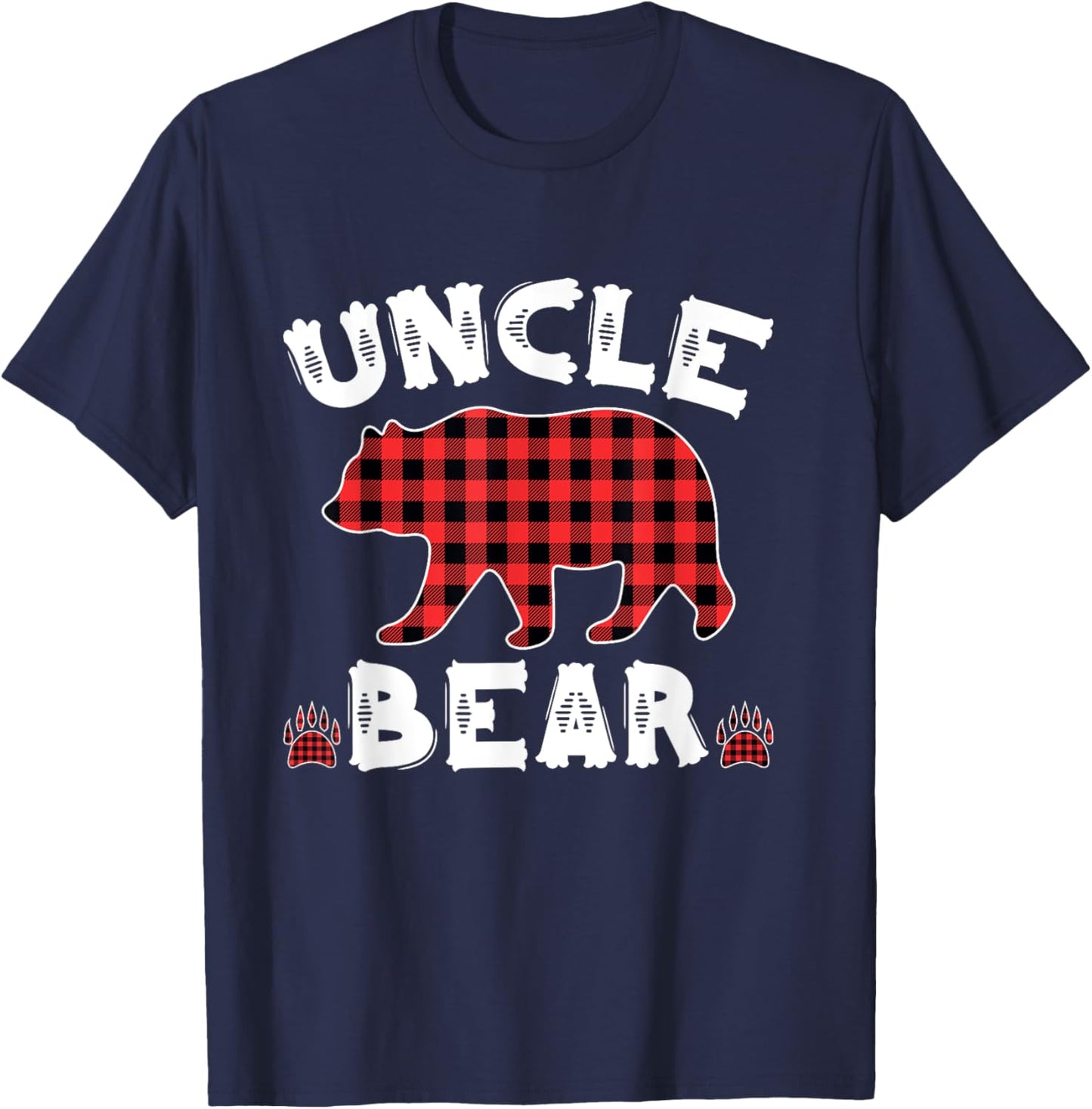 Uncle Bear Buffalo Dark Red Plaid Christmas Pajama Family T-Shirt - T-Shirt | Navy