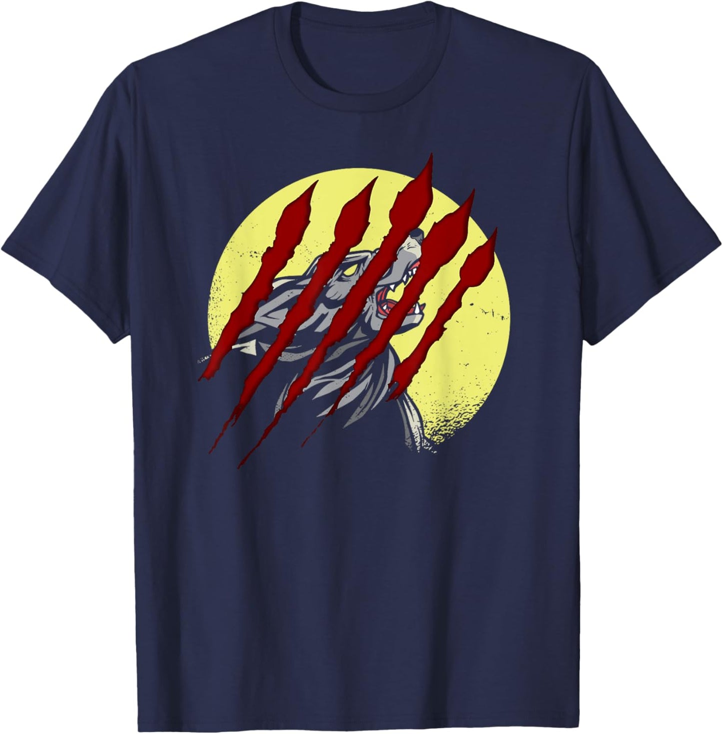 Werewolf Full Moon Horror Movie Scratches Howling Wolf T-Shirt - T-Shirt | Navy