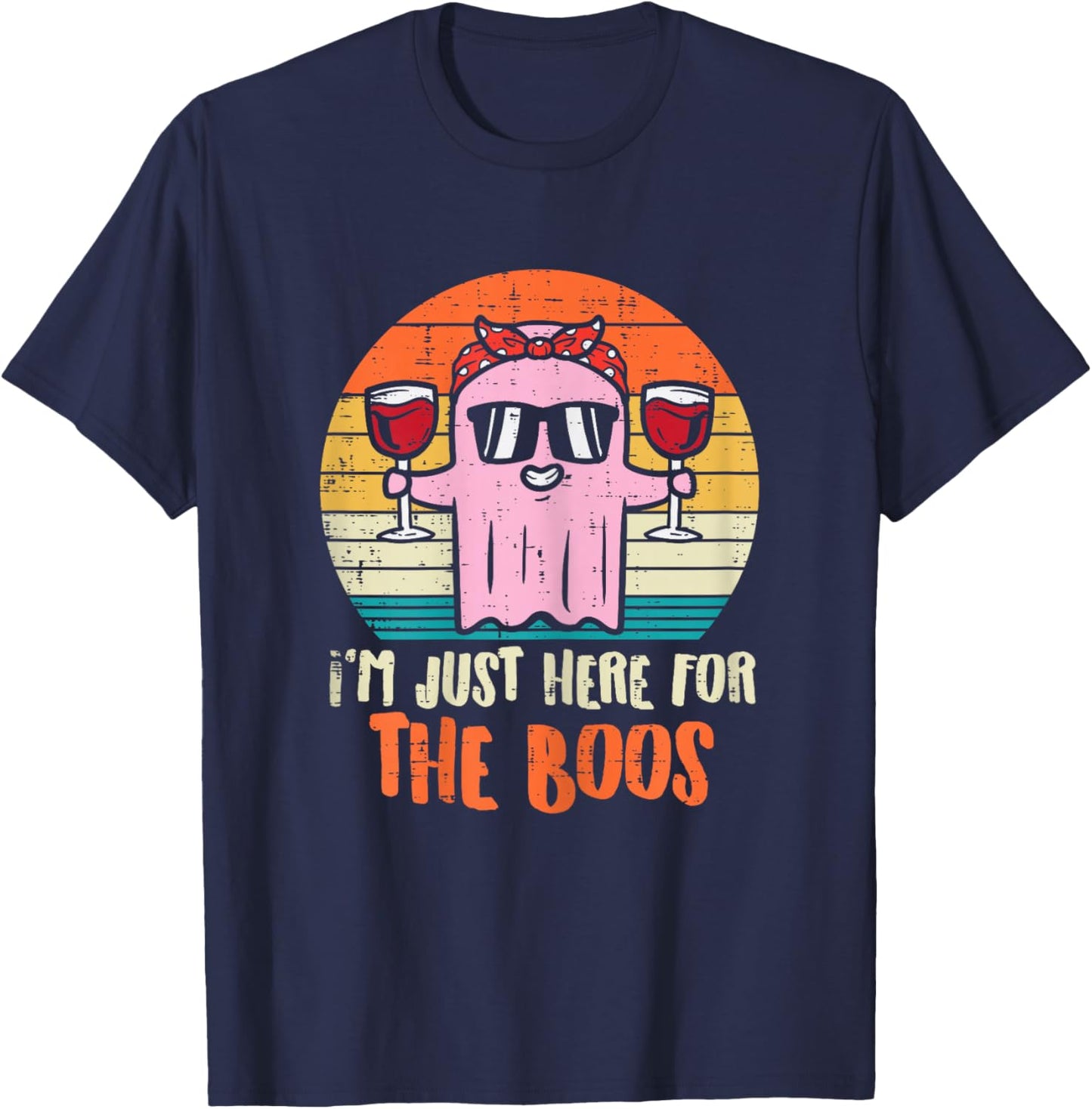 Im Just Here For The Boos Ghost Wine Retro Halloween Women T-Shirt - T-Shirt | Navy