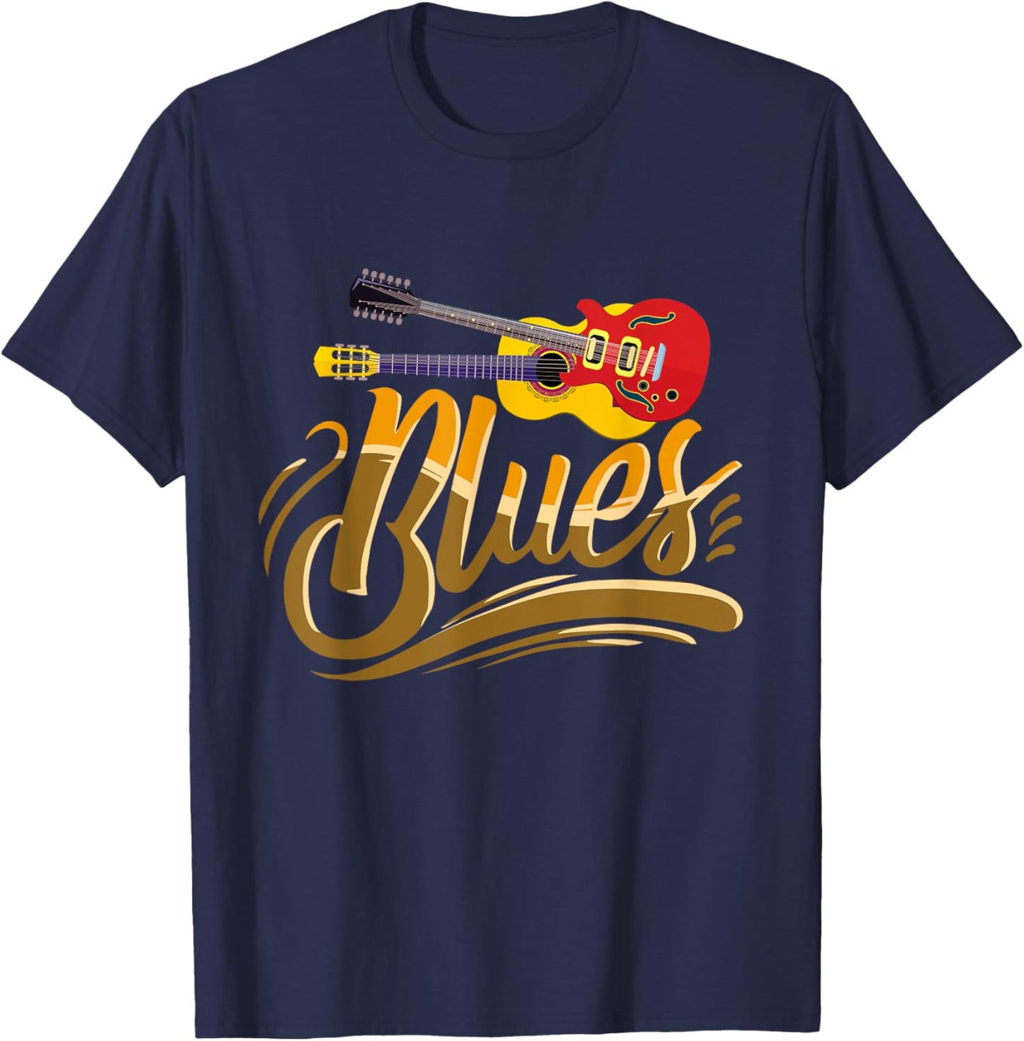 Vintage Blues Guitar Player Musician Blues Music T-Shirt - T-Shirt | Navy