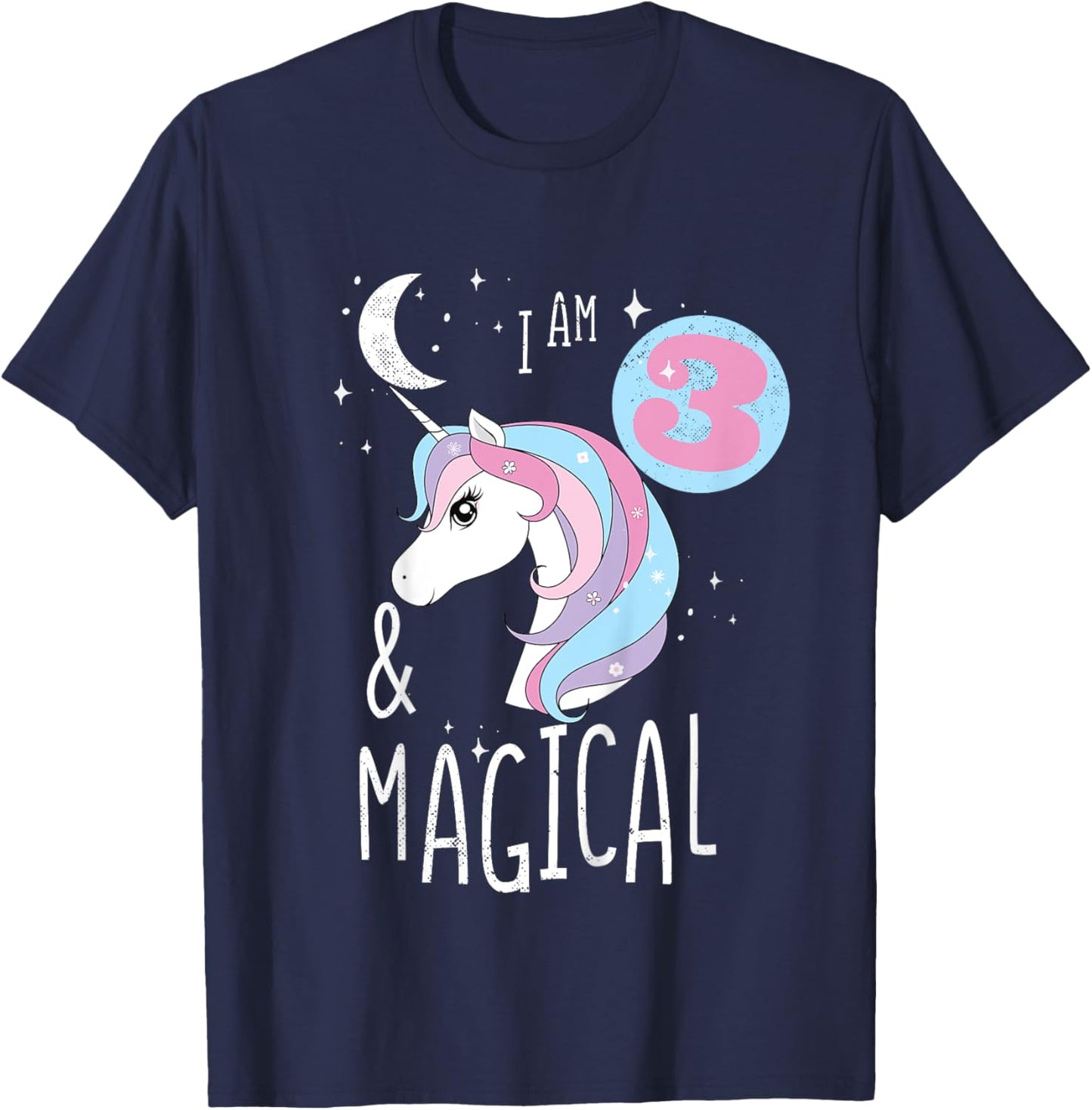 I AM 3 And Magical Unicorn 3rd Birthday 3 Years Girl T-Shirt - T-Shirt | Navy