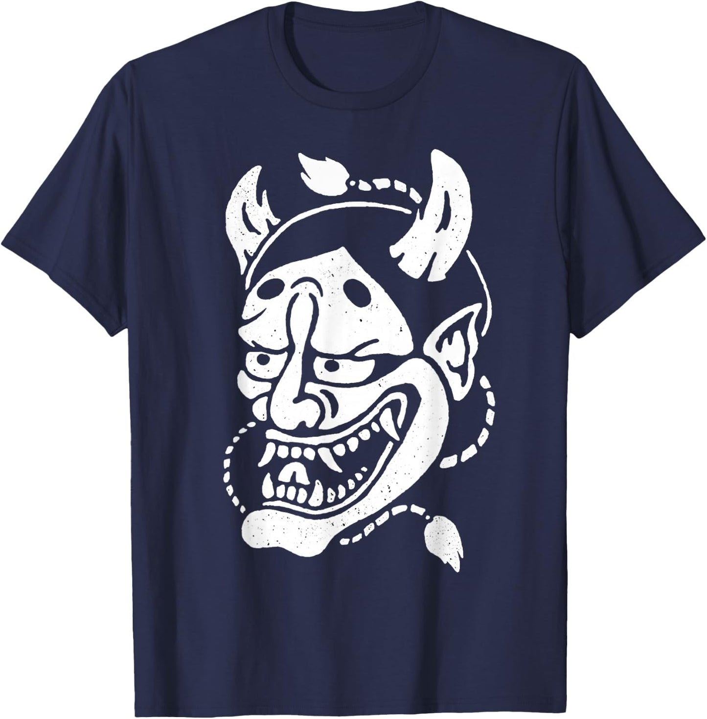 Urban Empyre Hannya Mask Oni Demon , Small, Black T-Shirt - T-Shirt | Navy