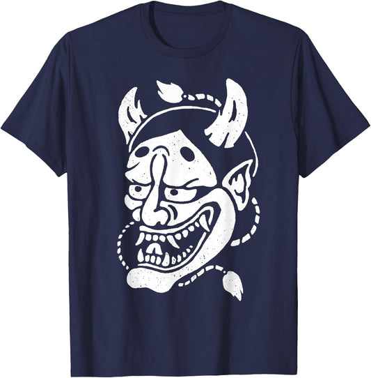 Urban Empyre Hannya Mask Oni Demon , Small, Black T-Shirt - T-Shirt | Navy