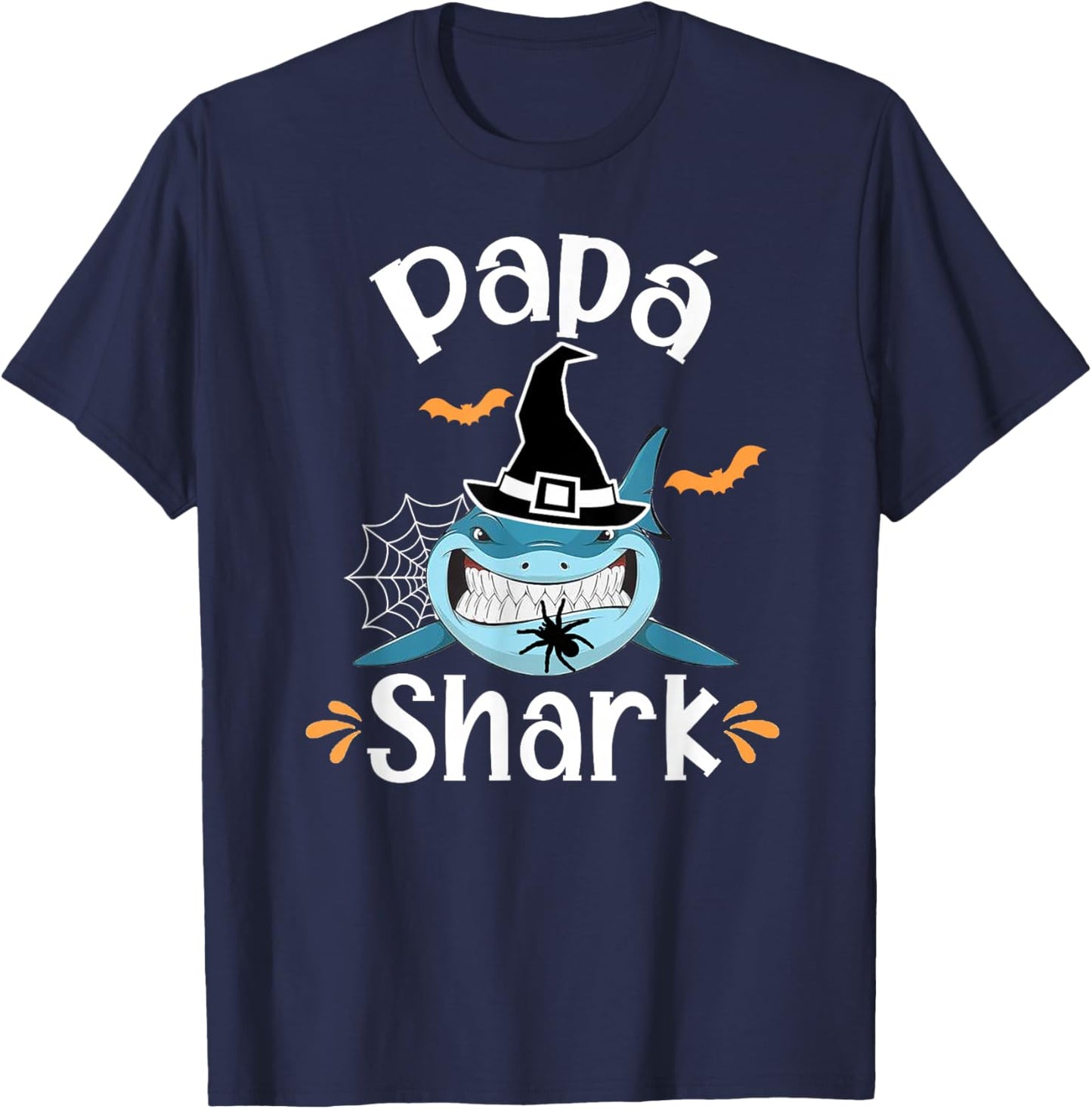 Papa Shark Spanish Dad Halloween Announcement Funny T-Shirt - T-Shirt | Navy