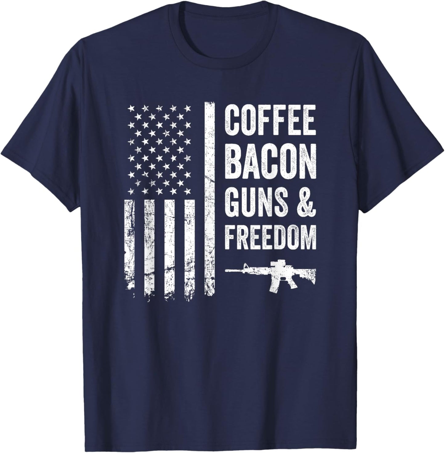 Coffee Bacon Guns & Freedom - BBQ Grill Funny Gun USA Flag Men T-Shirt - T-Shirt | Navy