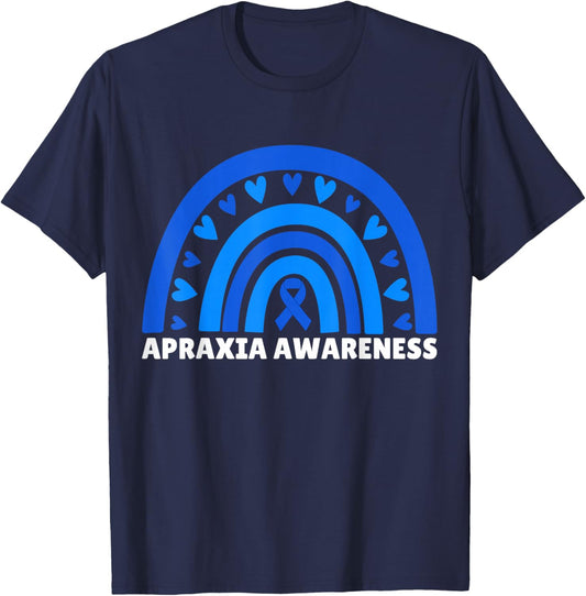 Apraxia Awareness Sister Brother Son Rainbow Apraxia Warrior T-Shirt - T-Shirt | Navy