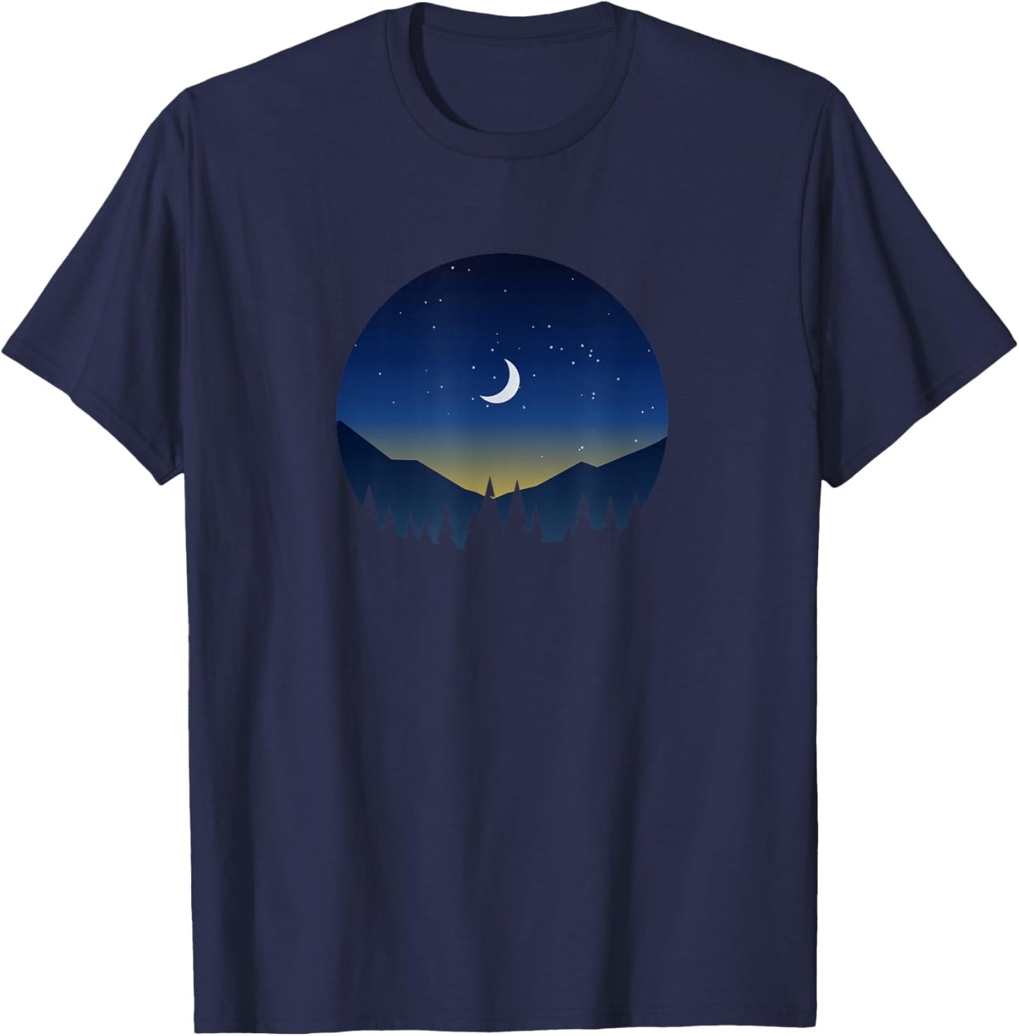Moonlight Sunset Mountain and Forest Scene Silhouette T-Shirt - T-Shirt | Navy