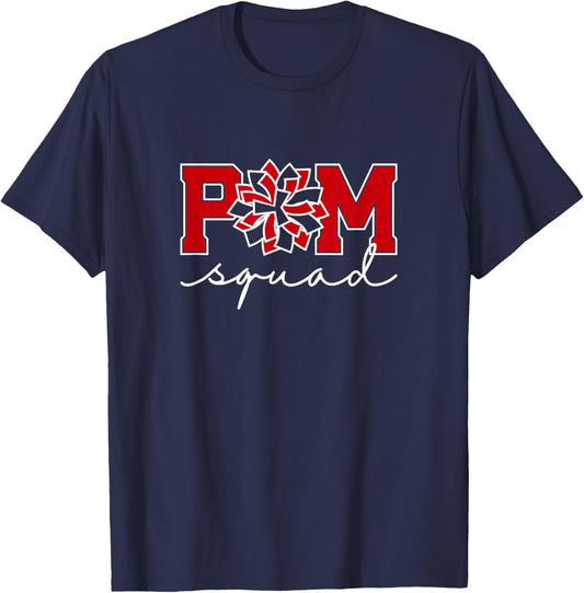 Pom Squad for Dance, Cheer, Spirit Squad Red T-Shirt - T-Shirt | Navy
