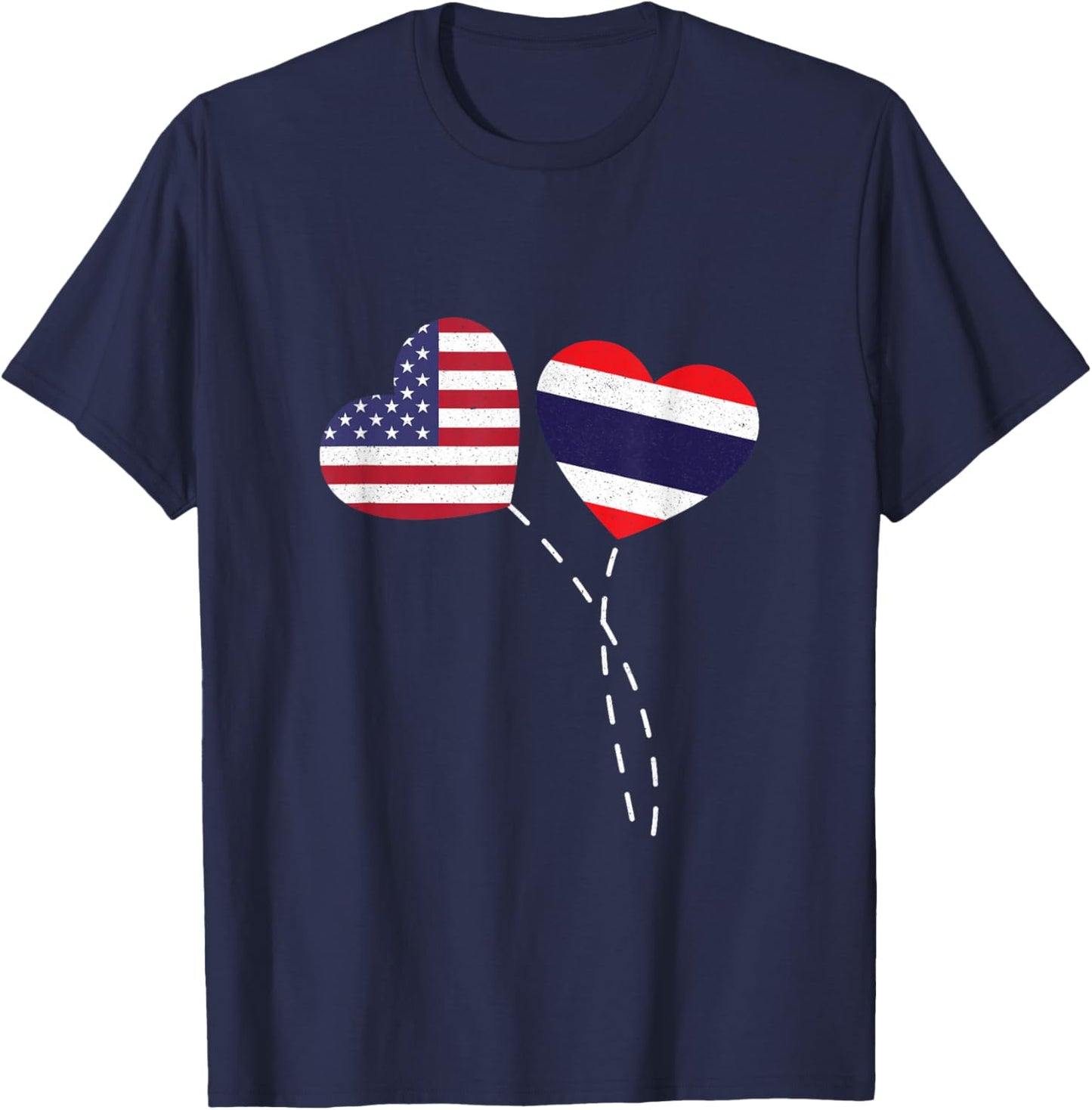 Loving USA Thailand Flag Heart Thai Americans Love T-Shirt - T-Shirt | Navy