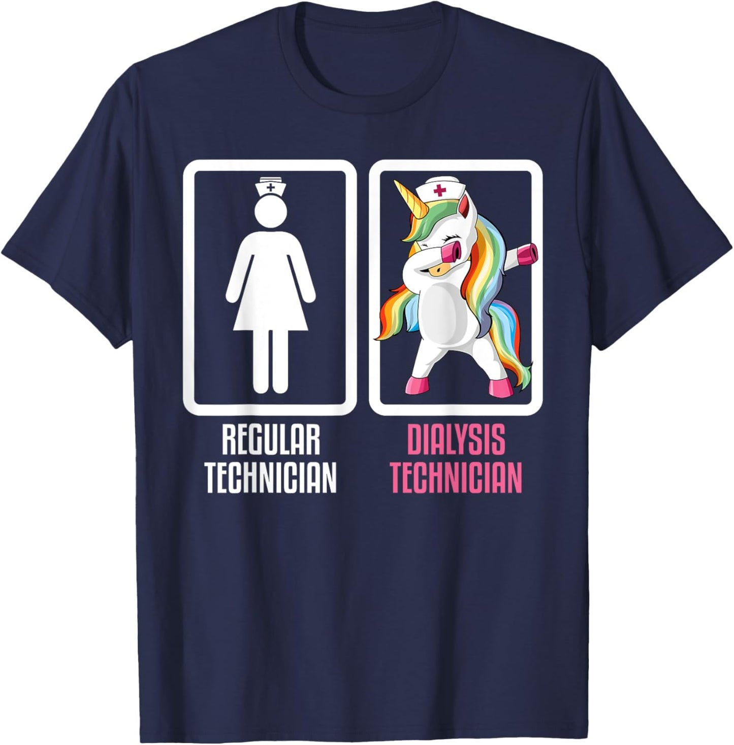 Regular Technician Vs Dabbing Unicorn Dialysis Technician T-Shirt - T-Shirt | Navy