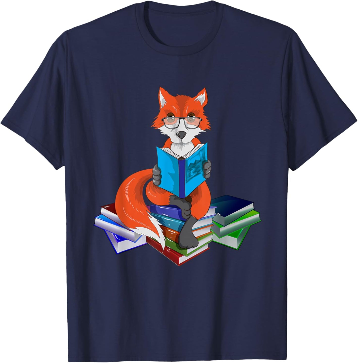 Fox nerd reading books bookworm library book T-Shirt - T-Shirt | Navy