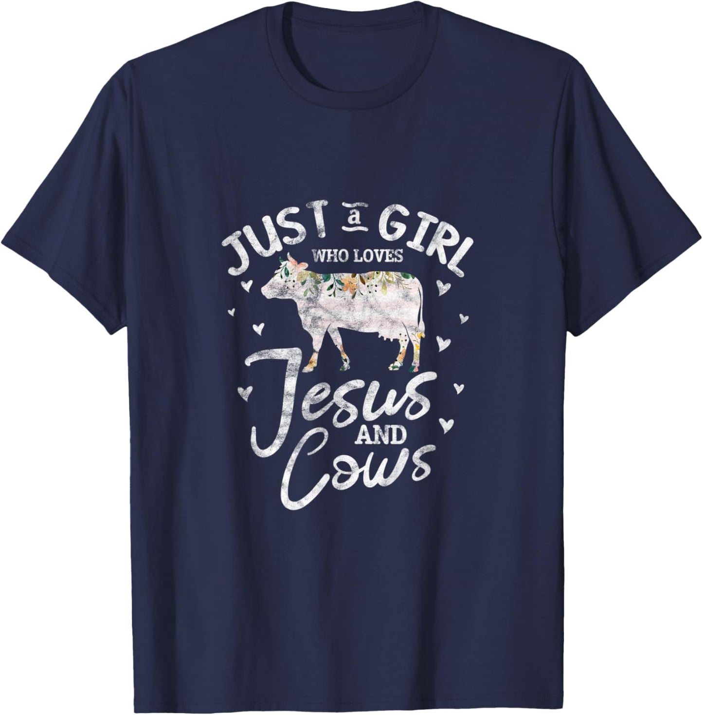 Cow Christian Just A Girl Who Loves Jesus and Cows Grunge T-Shirt - T-Shirt | Navy