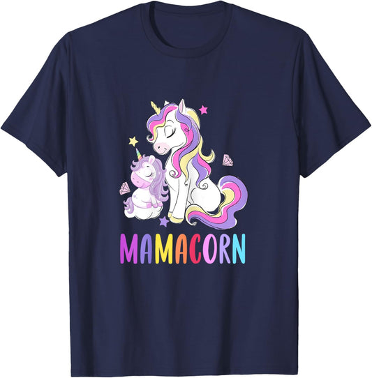 Cute Mamacorn Unicorn Mom Birthday Outfit Rainbow Colors T-Shirt - T-Shirt | Navy